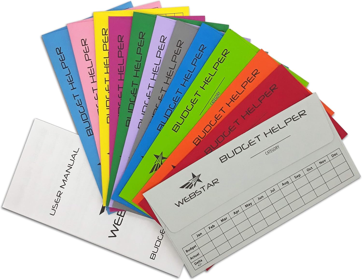 Webstar Cash Envelopes Budget System - Budget Helper 12 Pack Multi Colors, Can Be Used As Bills Coupon Receipt Coin Holder Planner Organizer