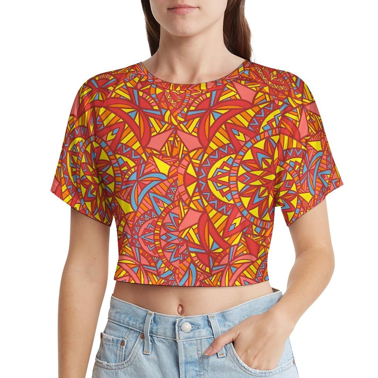 MARSVOVO Women's Summer Short Sleeve Crop Tops Casual Basic Cotton Athletic Yoga Running T-Shirts Ethnic Y2k T Shirts Teens Red Small