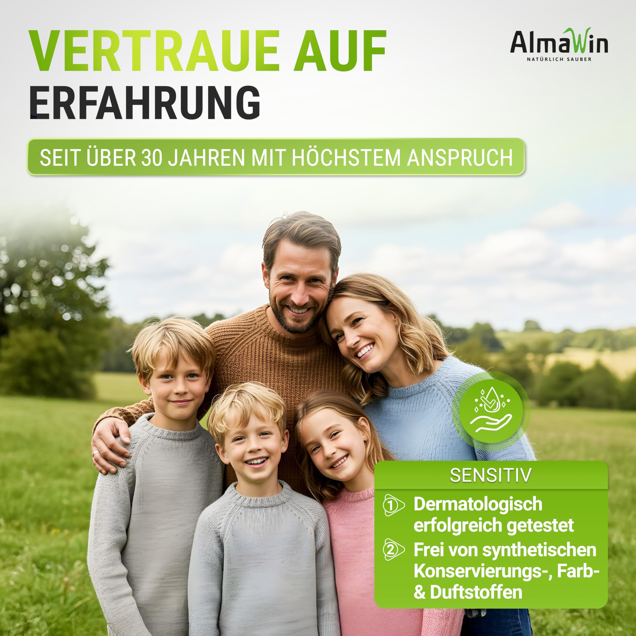 AlmaWin® Waschmittel Wolle & Seide [6x 750ml - 300 Ladungen] mit Lavendel-Duft für schonende Reinigung von Naturfasern - Seide- & Wollwaschmittel anwendbar von 20-40°C - Bio Feinwaschmittel flüssig