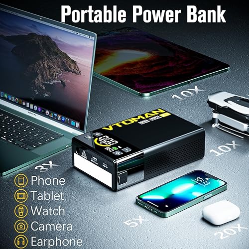 Miniatura 6 de VTOMAN X3 Jump Starter with Air Compressor, 3500A Portable Car Battery Jumper Starter (9L Gas/8.5L Diesel Engines) with 160PSI Auto-Shutoff Tire