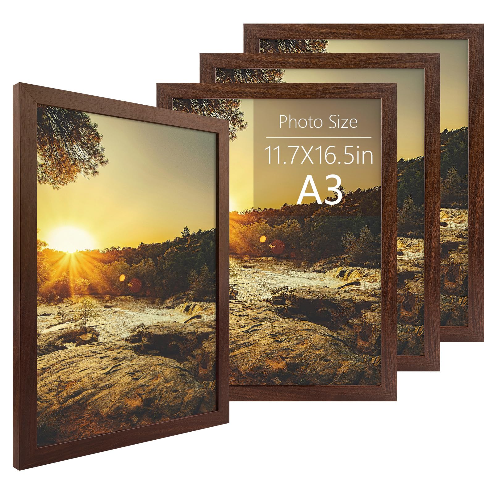 Frametory, A3 Picture Frame Set of 4, Engineered Wood Frame with Acrylic Cover Gallery Wall Frame (Brown, 4 Pack)
