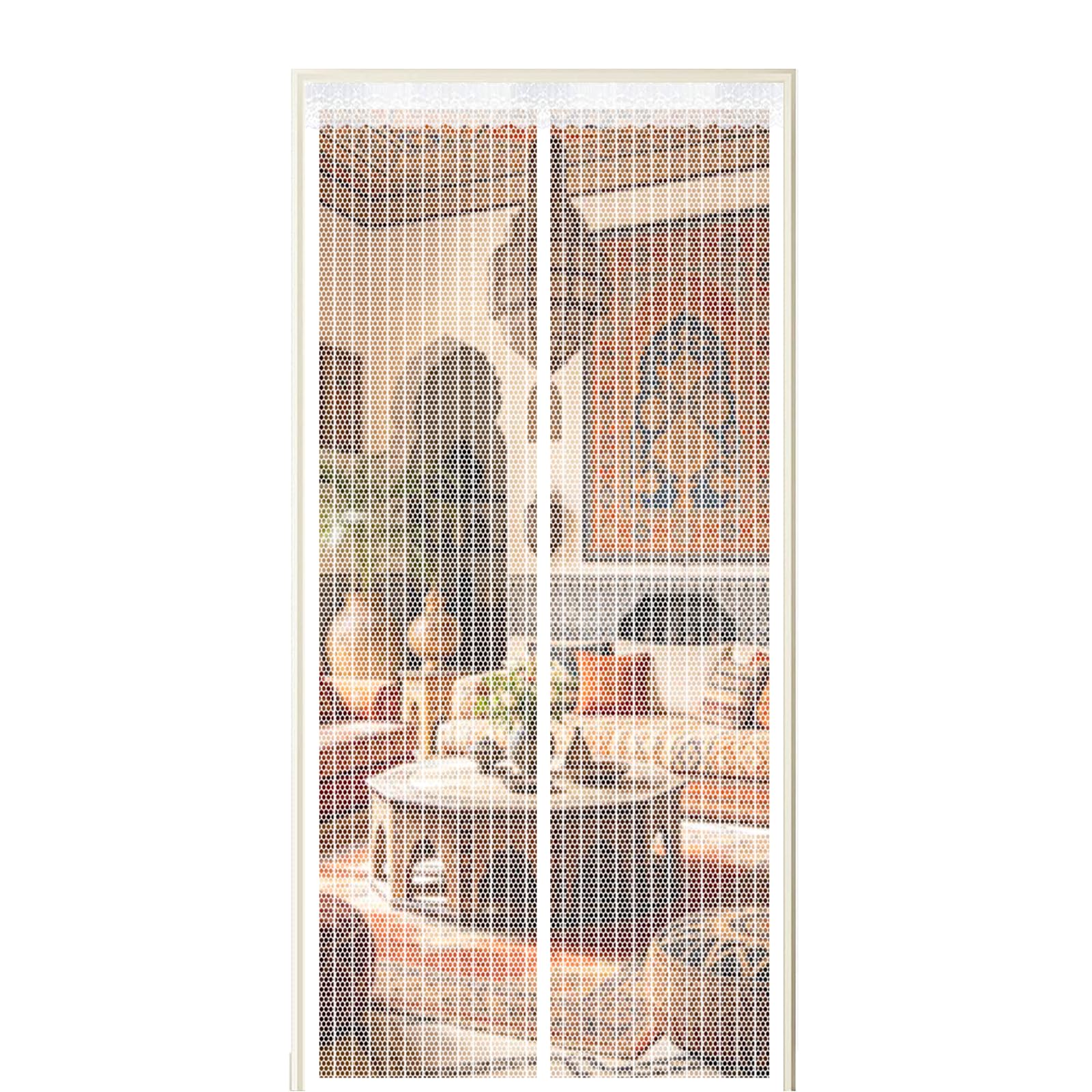 Xuehmin White Screen Door 43 X 191 Cm Self Sealing Powerful Magnets Heavy-Duty Fly Screen Door With Powerful Magnets & Full Frame Magic Tape Suitable For Patio Doors Balcony Bedroom,