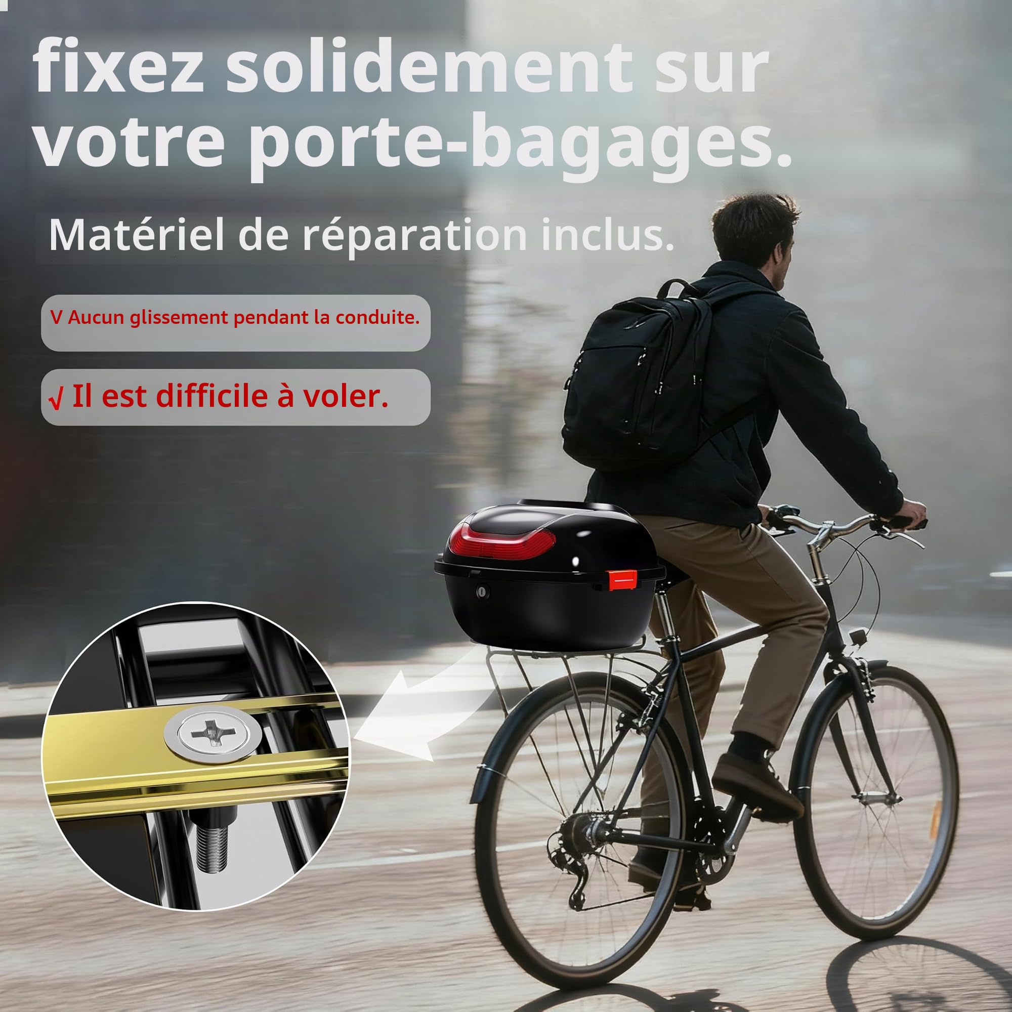 Mihoho Mallette de Vélo Universelle pour Tous les Porte-Bagages, Boîte Étanche et Verrouillable pour Casque, Moto et Scooter (Noir)