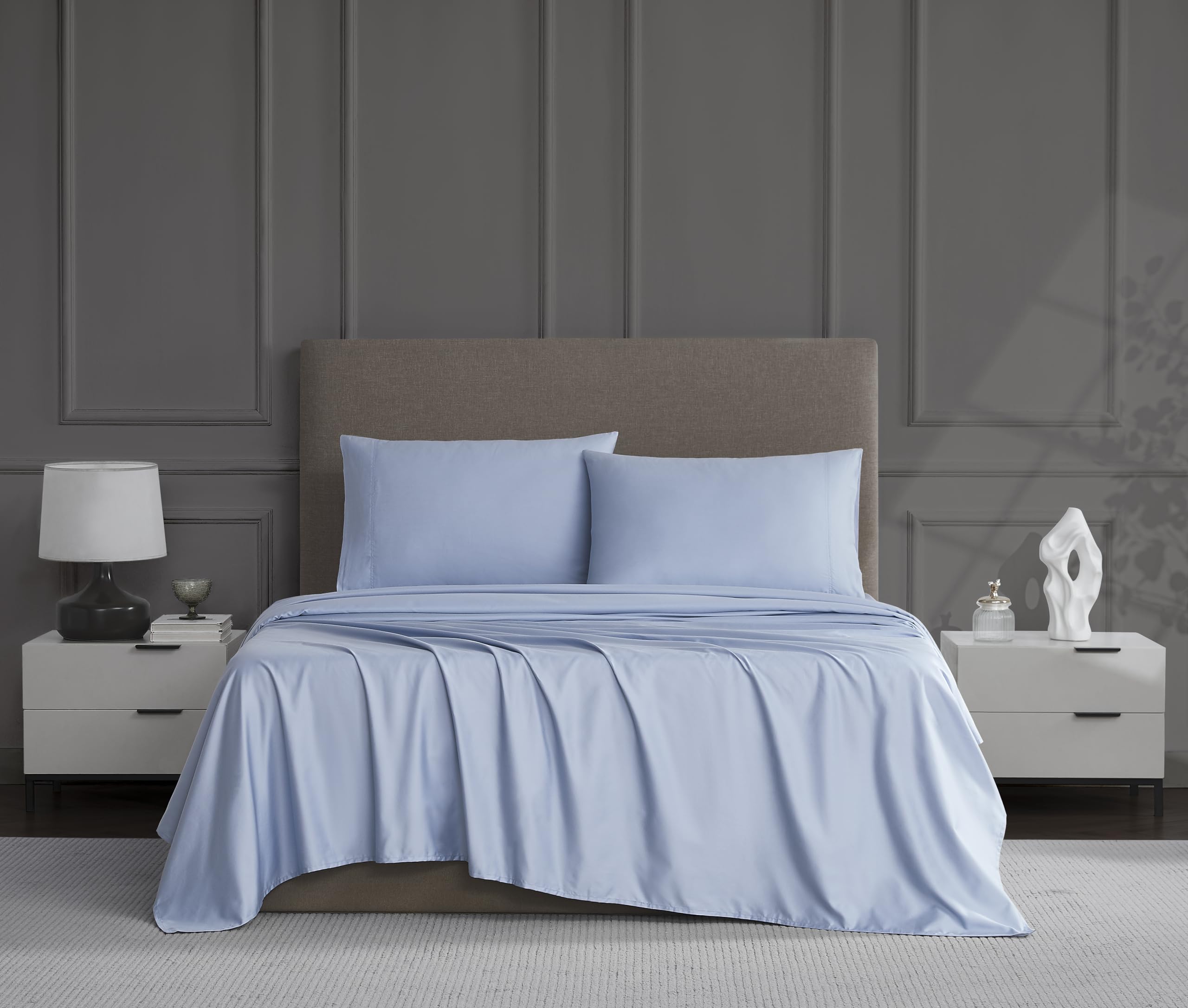 Linen Closet Luxury Cotton 1200 Thread Count Hotel Luxury 4-Piece Sheet Set, Queen, Blue