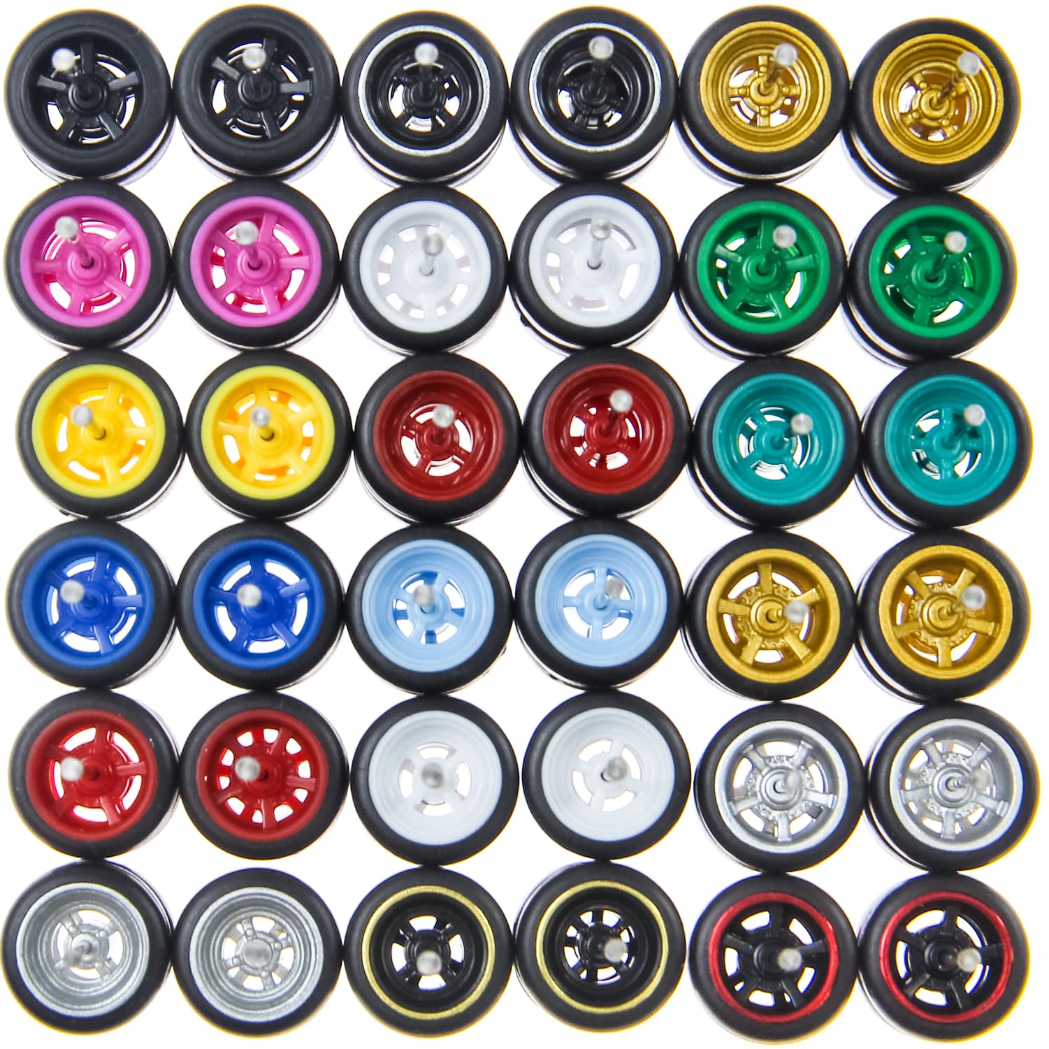 1/64 Wheels Mixed/Random Real Riders Wheels Rims Tires Set for 10 Cars 1/64 Scale (02)