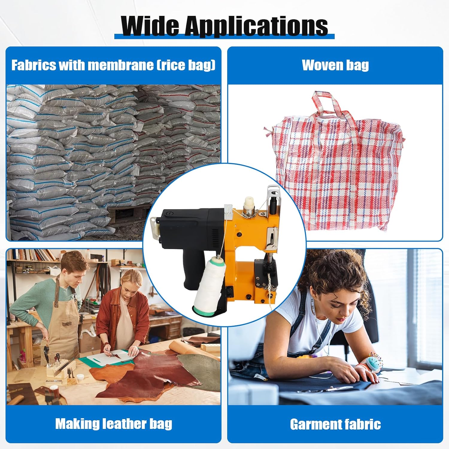 Gk9-890 Portable Bag Closer Machine, 2s/Bag 110V Industrial Electric Bag Closing Sewing Sealing Stitching Machine for Woven Snakeskin Paper Bag, 190W Handheld High Speed Machine