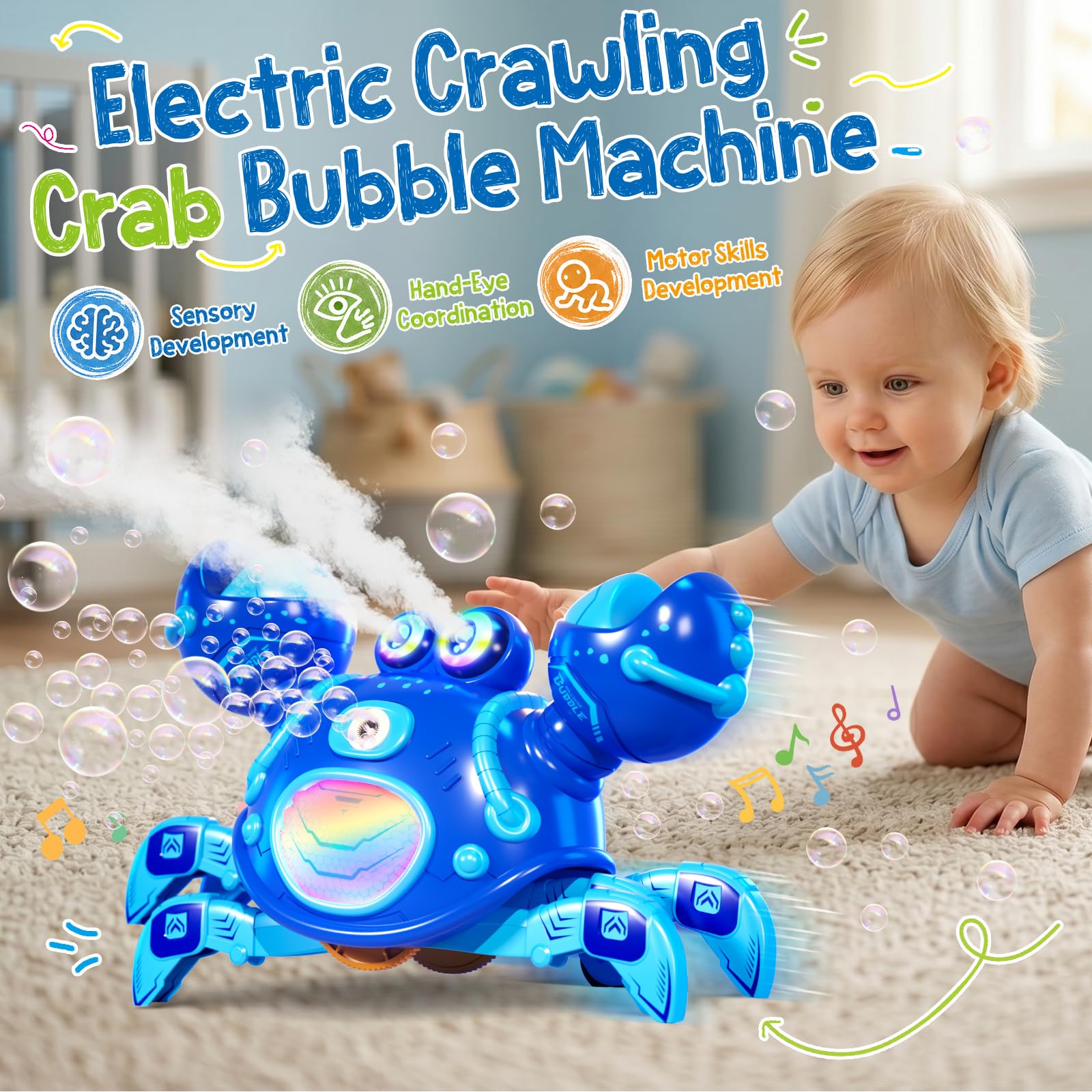 Beria Electric Bubble Machine for Kids 3-12 Year Old: Crab Bubble Machine Sound Toy Lights Up Bubble Blower Gifts for Toddler Baby Age 3 4 5 6 7 8 Birthday Presents Indoor Garden Bubble Toy Party - Image 2