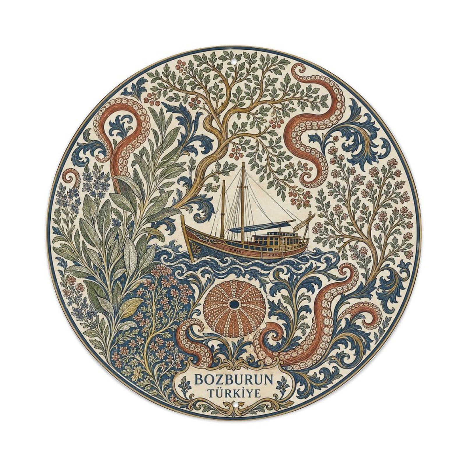 Bozburun Mugla Turkey Coastal Sailing Botanical Metal Tin Sign