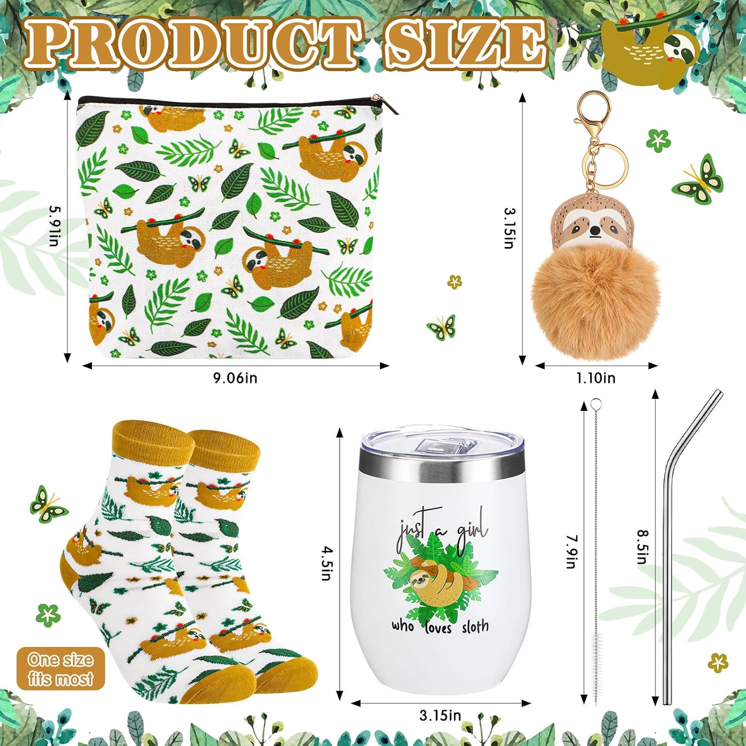 Maxcheck 4 Pcs Sloth Gift Sets for Women Sloth Stuff Include 12oz Stainless Steel Tumbler with Lids Straw Makeup Bag Socks Keychain for Animal Lover Women Friends Sister Birthday Party Favors - Image 2
