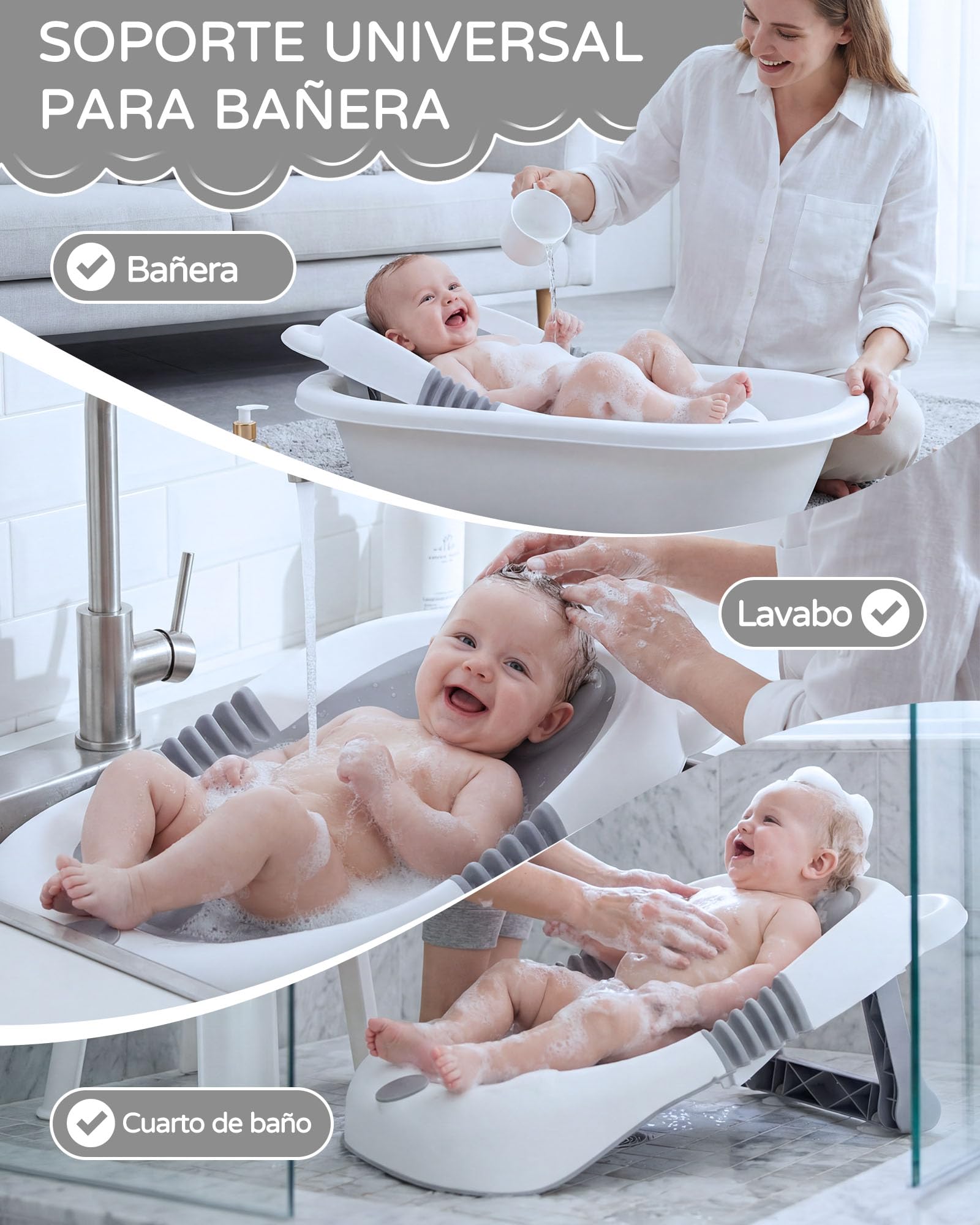 Vaschetta da bagno pieghevole per Neonato con supporto, vaschetta da bagno per Bambino con sedile antiscivolo e ventose, 0-6 mesi: articoli indispensabili per neonati, ideale come Bambino appena nato
