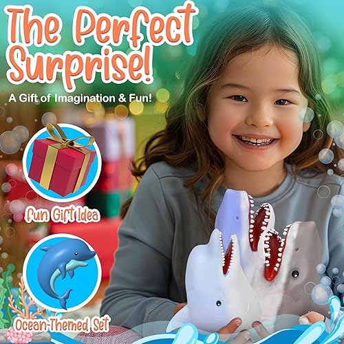 Miniatura 7 de Forest & Twelfth Juego de 3 marionetas de mano de animales oceánicos  delfín y tiburón, marionetas interactivas de mano de 6 pies para niños, a