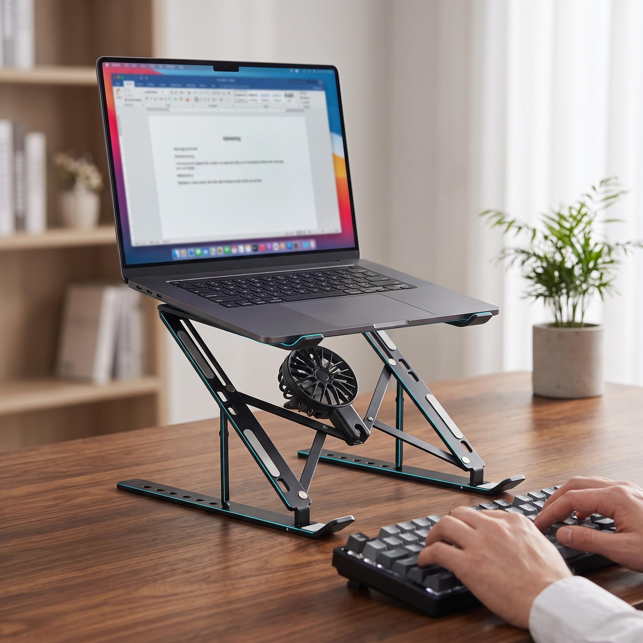 Supporto Regolabile per Laptop con Ventola di Raffreddamento per Scrivania, Supporto Portatile Pieghevole per Notebook da 16-18 Pollici, Staffa Ergonomica Ventilata per Black 18inch