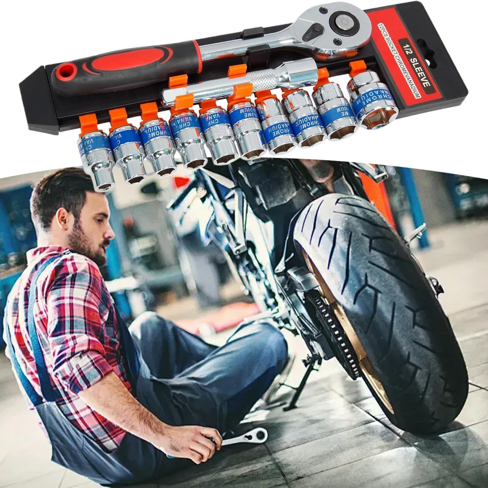 Zestaw kluczy grzechotkowych 1/2 – 12-częściowy zestaw narzędzi do rowerów, pojazdów, motocykli, wszechstronne narzędzia ręczne do domu i elektryków