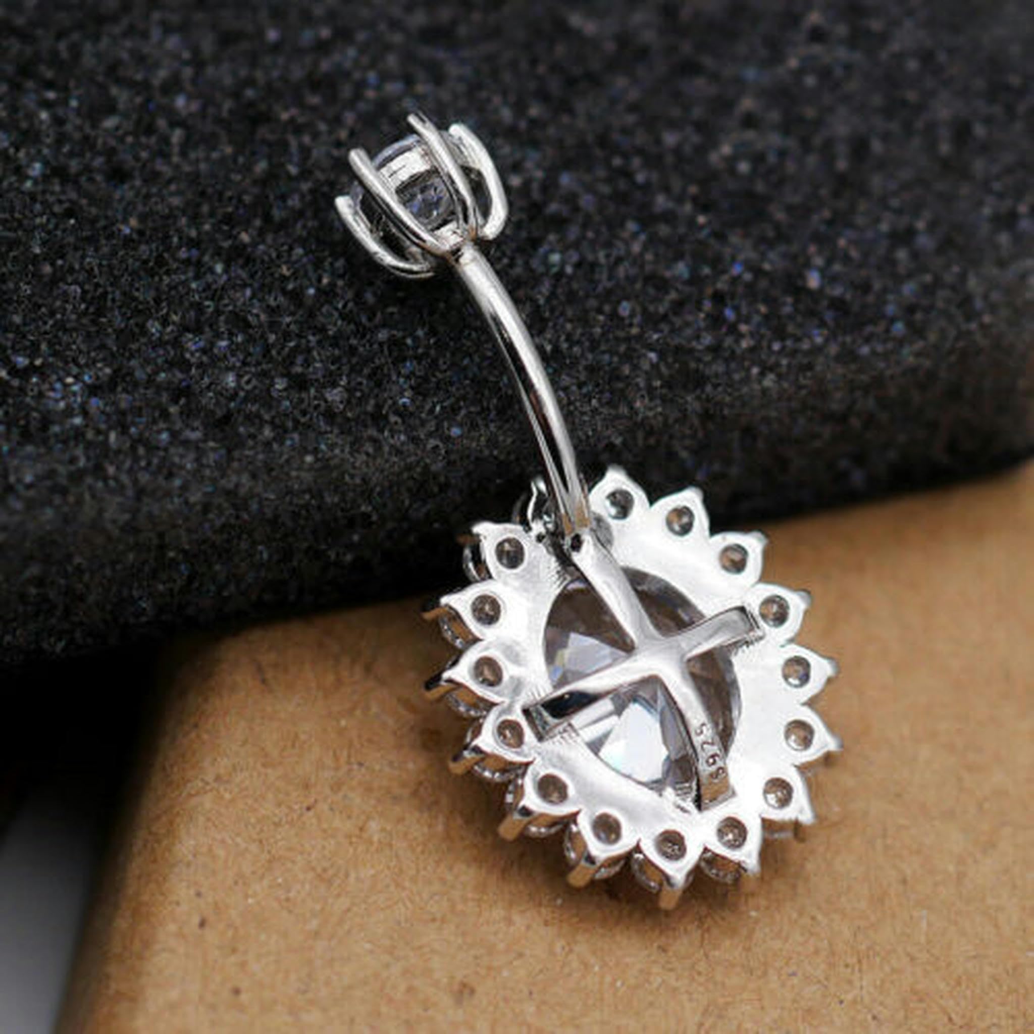 Piercing all'ombelico in Argento Sterling con Fiore di Sole e Cristallo CZ A4229-8mm