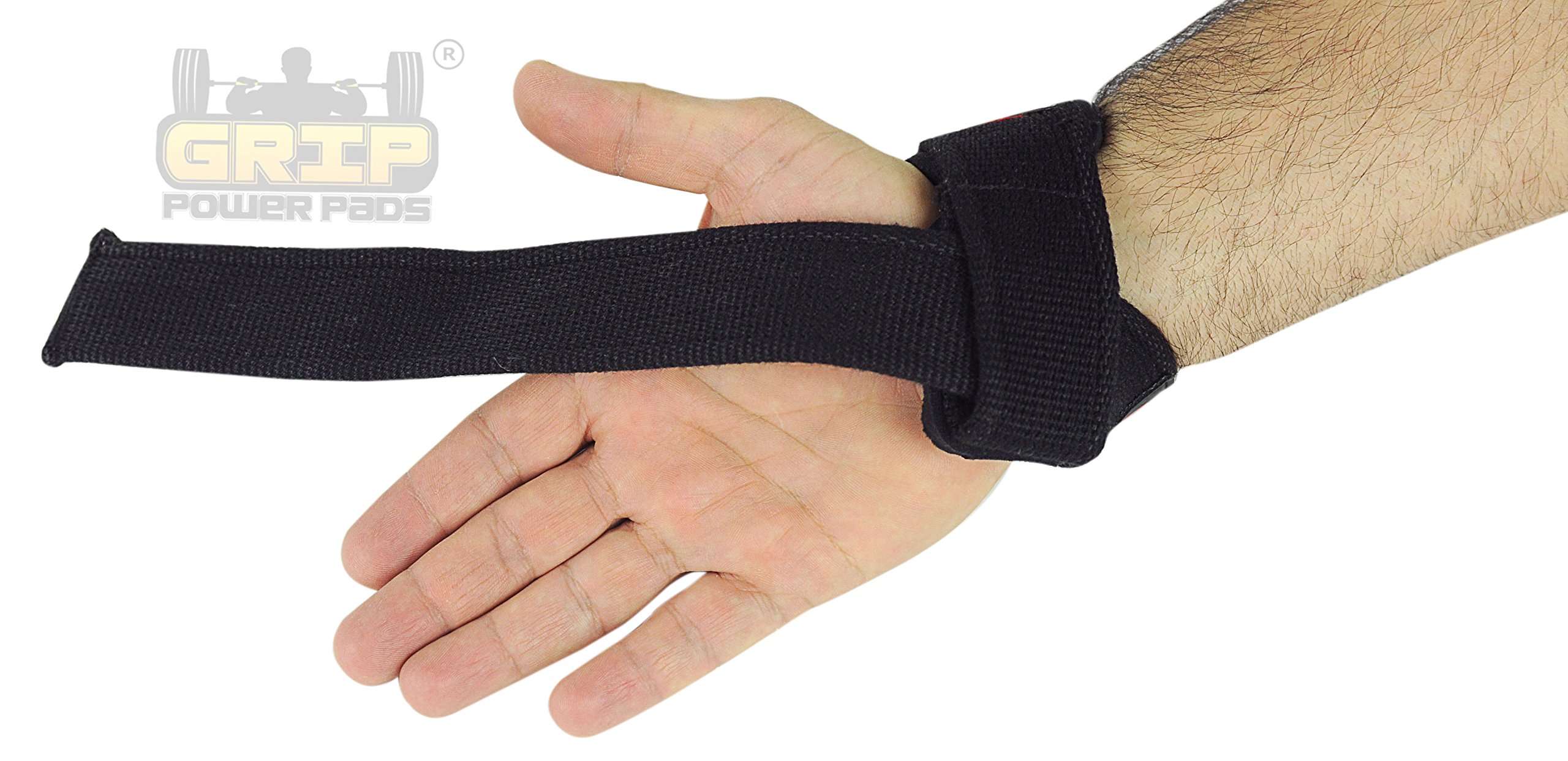Heavy Duty Lifting Straps Neoprene Padded 1 Pair Wrist Wraps & Rubbery Grip Support Straps with Cotton Coated Rubber on One Side