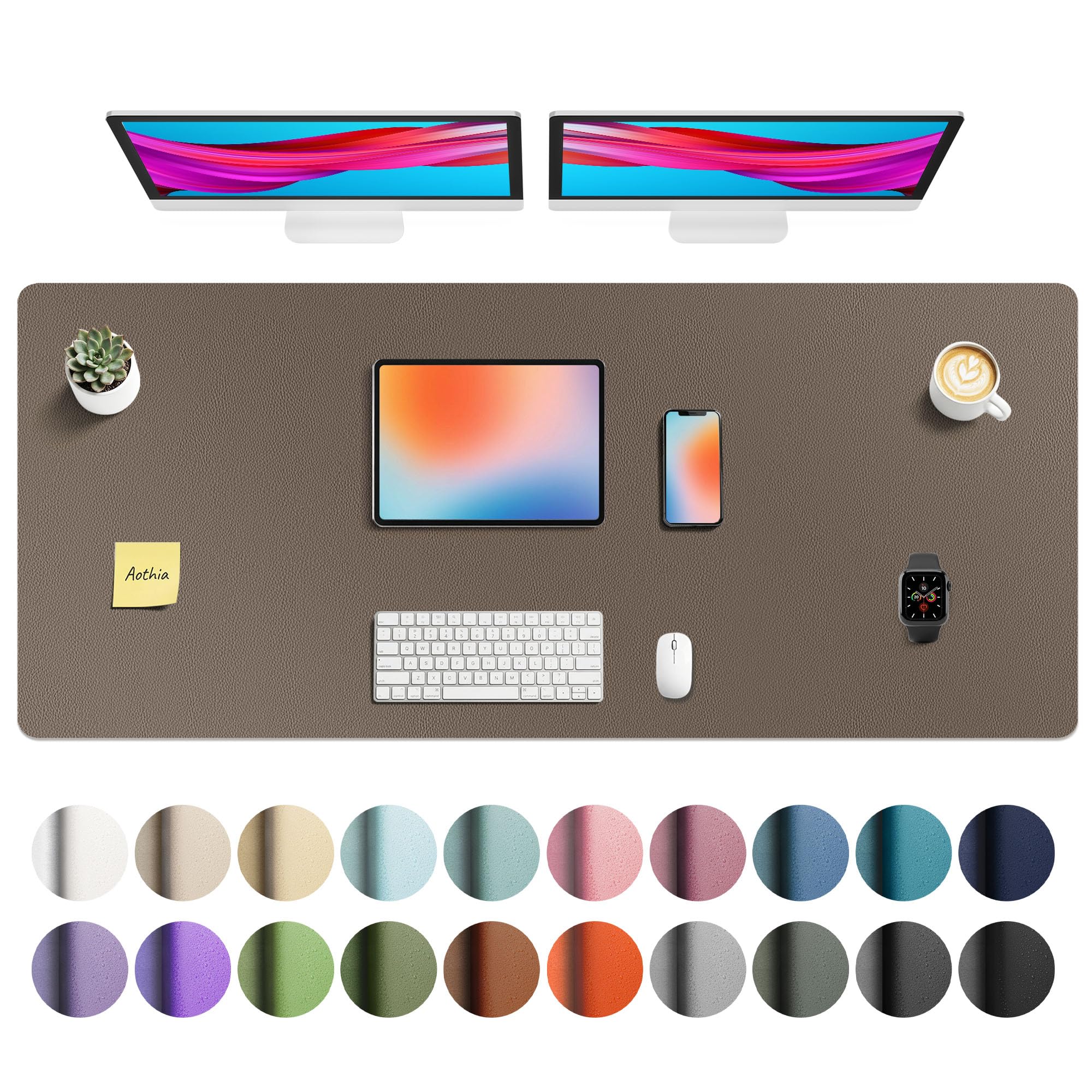 Aothia Faux Leather Desk Mat - Large Mouse Pad, Non-Slip PU Leather Blotter, Waterproof Writing Surface for Office and Home (Coffee 55" x 24")