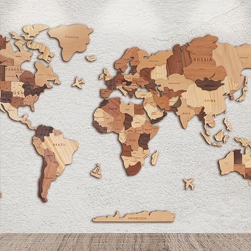 Miniatura 9 de Handiwoo Mapa del mundo de madera 3D, arte de pared de mapa del mundo de madera, mapa de madera de varias capas del mundo, idea de regalo de