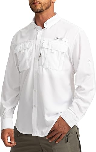 Miniatura 2 de Camisetas de protección solar para pesca de manga larga para hombres, camisas de trabajo de viaje para hombres UPF50+ con botones y bolsillos