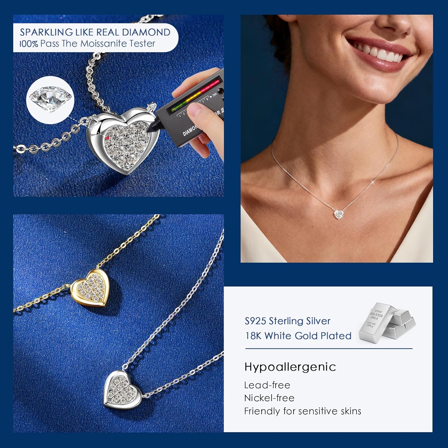 AINUOSHI Moissanite Heart Pendant Necklace for Women, 0.21CT Dainty Moissanite Heart Initial Necklace, Sterling Silver Pendant Necklace Anniversary Jewelry Valentine Promise Gift for Wife Girlfriend - Image 4