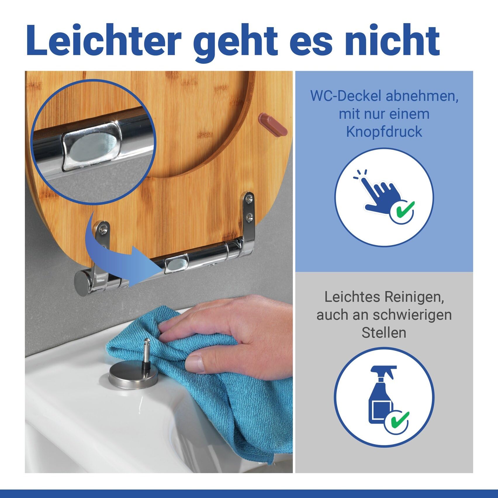 WENKO Toilettendeckel mit Absenkautomatik, hohe Belastbarkeit bis 300 kg, ovaler WC Sitz, Klodeckel aus Bambus, FSC-Zertifiziert, lackiert und feuchtigkeitsresistent, Mod. Bambusa, braun