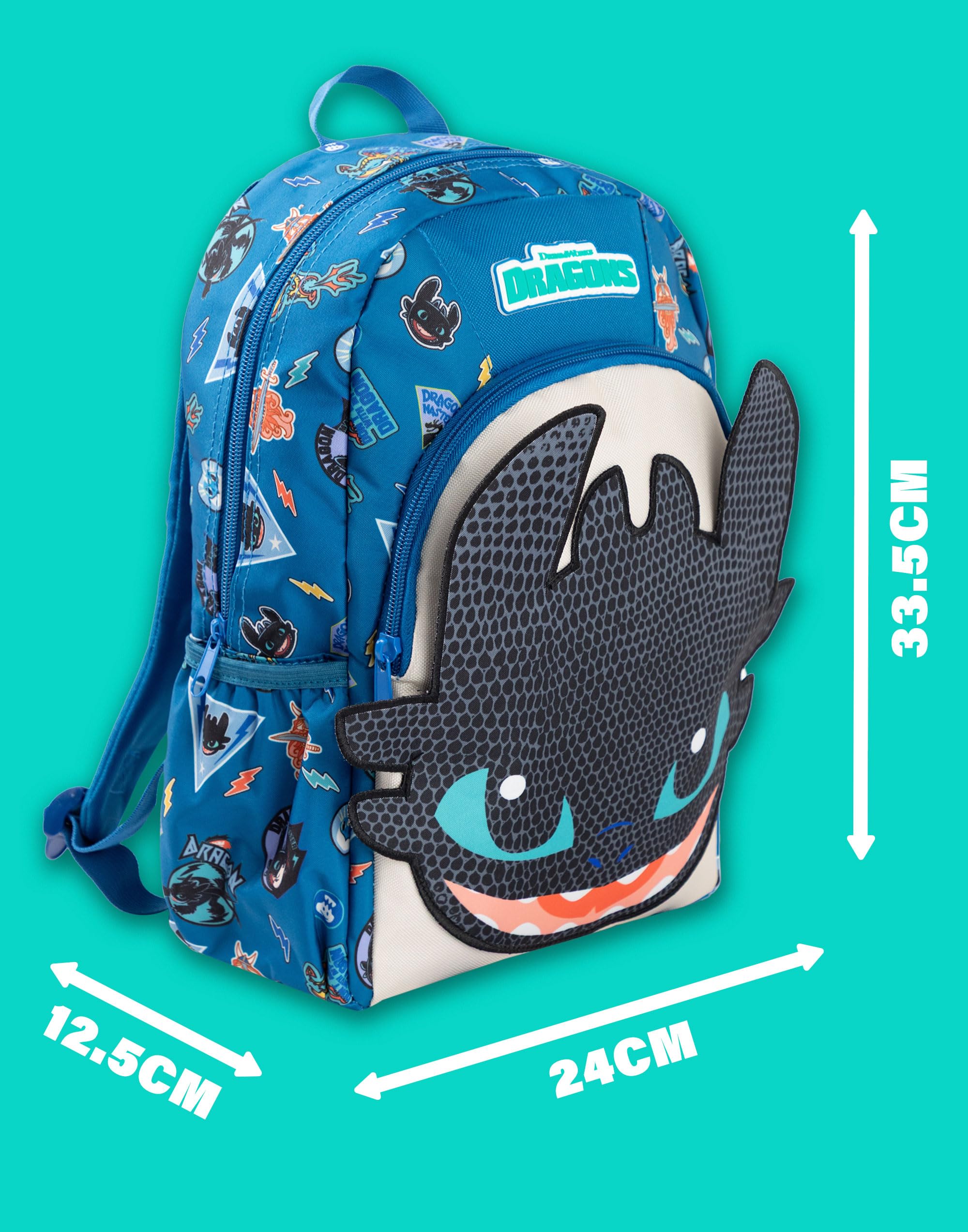 How To Train Your Dragon Szczerbatek niebieski plecak, zamek błyskawiczny dla dzieci, idealny do przyborów szkolnych i powrotu do szkoły | Dreamworks Dragons Character Merch