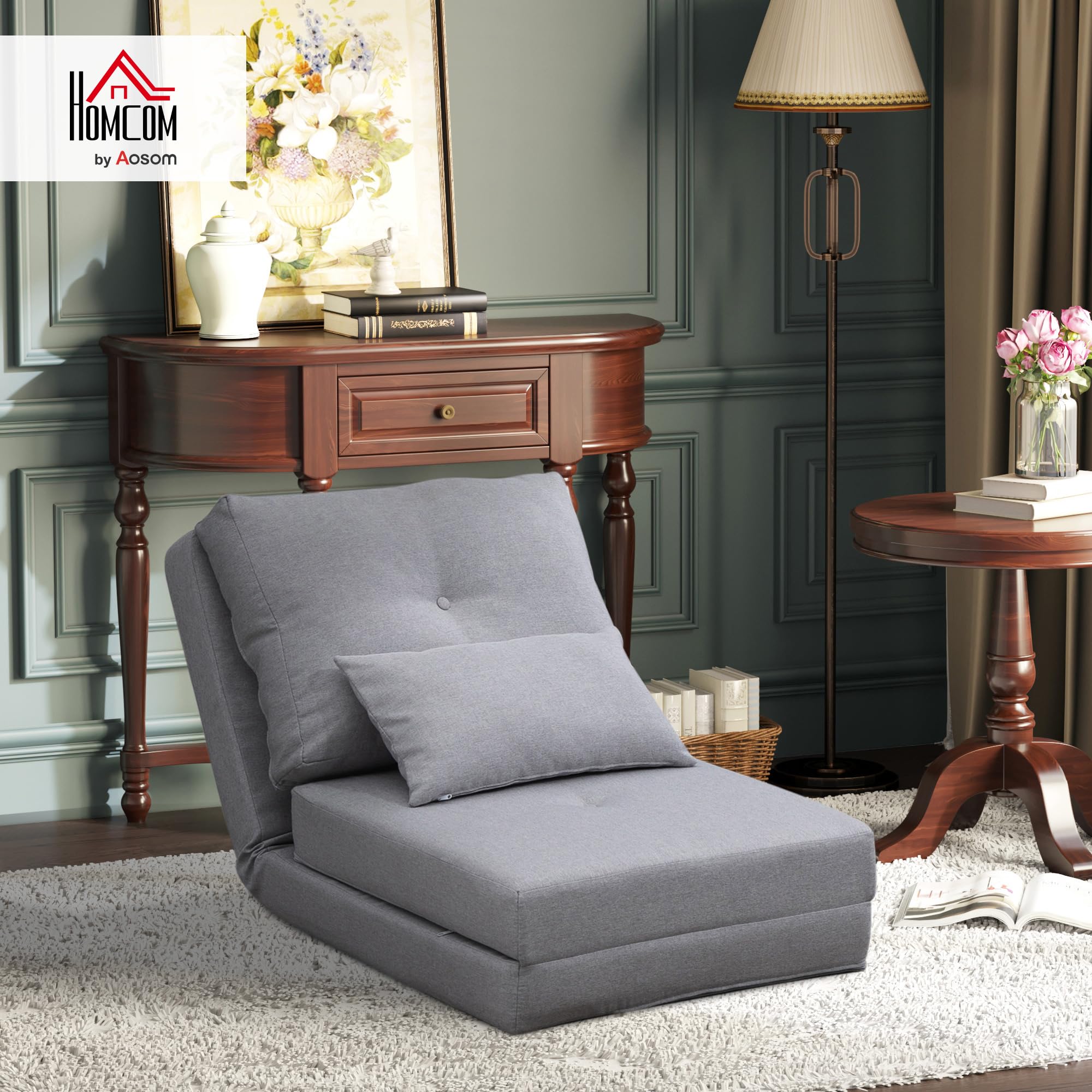 HOMCOM 2w1 Fotel do spania składany z łóżkiem 60x80x56 cm Szary