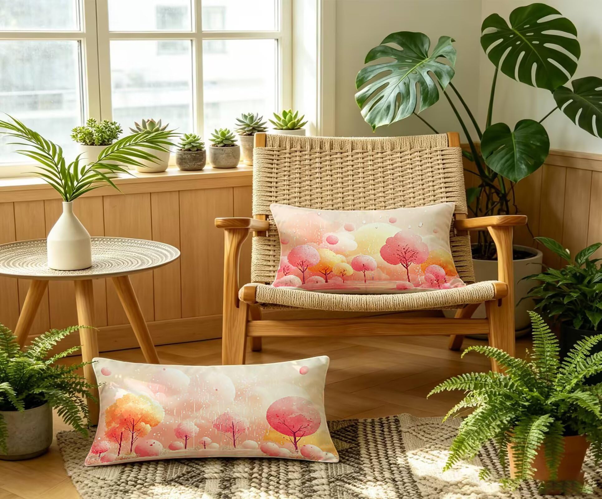 Rosa Kissenbezug 60x80 Baum Kopfkissenbezug 2er Set,Wohnaccessoires & Deko,Weich und Atmungsaktiv Samt Stoff mit Verstecktem Reißverschluss für Bett Sofa Kissen Dekokissen-85947