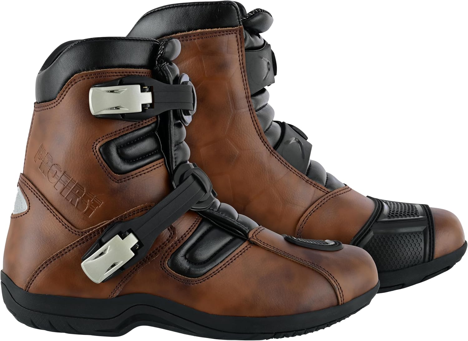 PROFIRST Motorcycle Shoes Men Riding Boots Protective with Anti-Slip Sole Road Street Motocross Brown Short Ankle Leather motor cycle boot - CE Approved