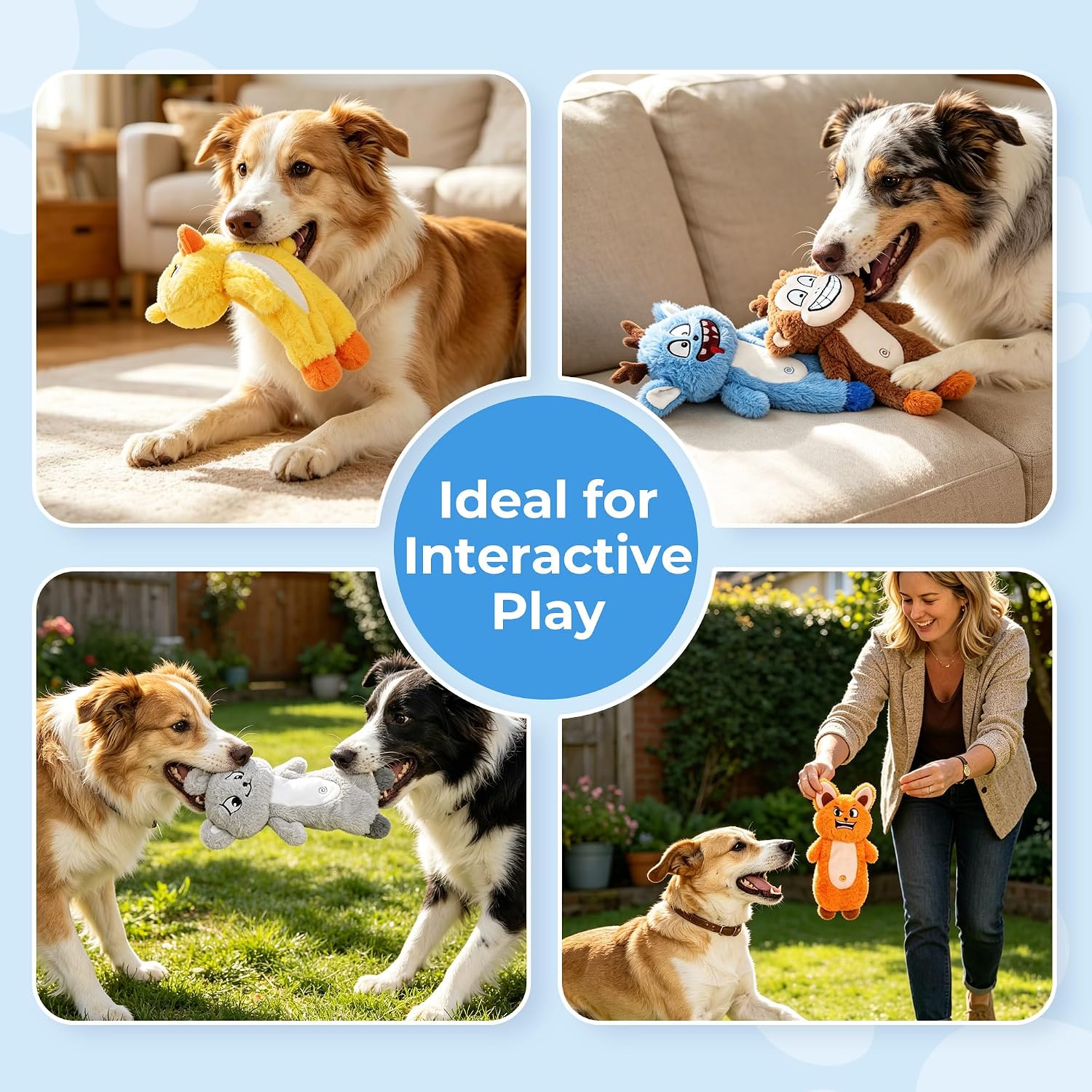 Prime Pets 5 Pack Squeaky Dog Toys, No Stuffing Bodies, Plush Crinkle Dog Toys for Small Medium Large Dogs, Soft Puppy Chew Toy to Keep Them Busy