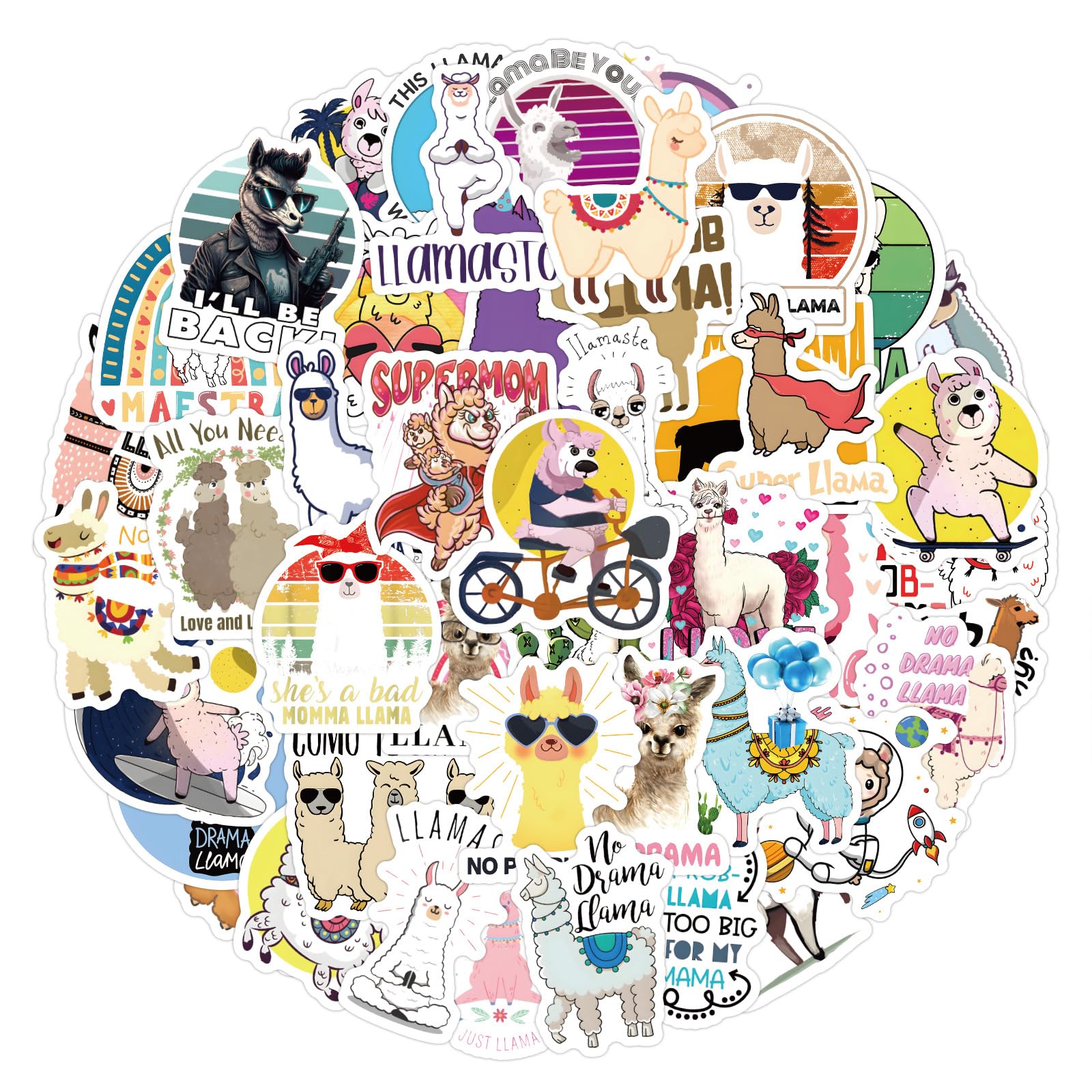 60Pcs Alpaca Stickers Laptop Car Scrapbook Phone Skateboard Suitcase Luggage Bike Lama Glama Stickers Vinyl Waterproof Aesthetic Personalised Stickers for Teens Boys Girls Adults Children