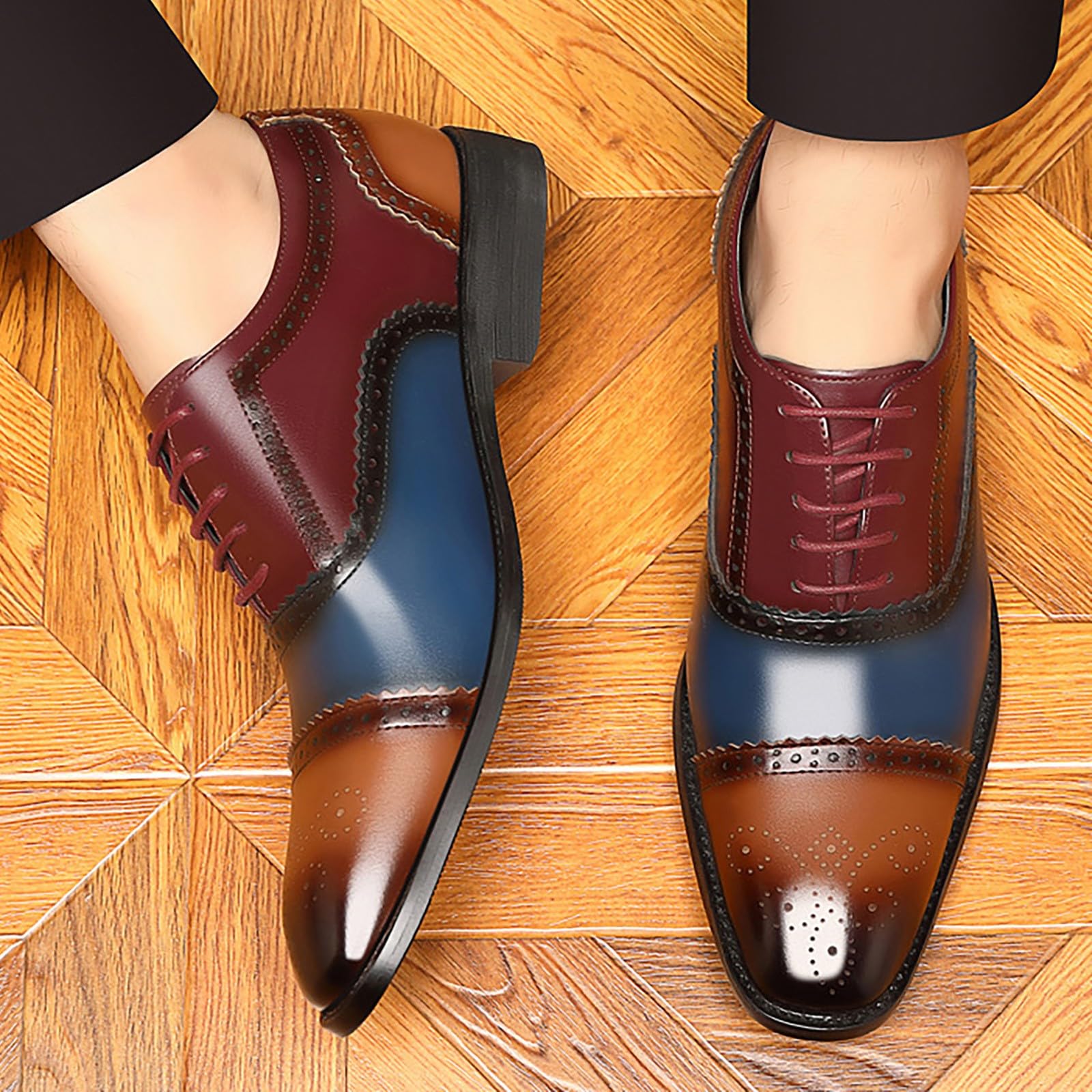 Scarpe da uomo in pelle da lavoro, classiche scarpe brogue brevettate con lacci Oxfords a punta scarpa in pelle tacco a blocco antiscivolo casual casual scarpe larghe per eventi aziendali casual