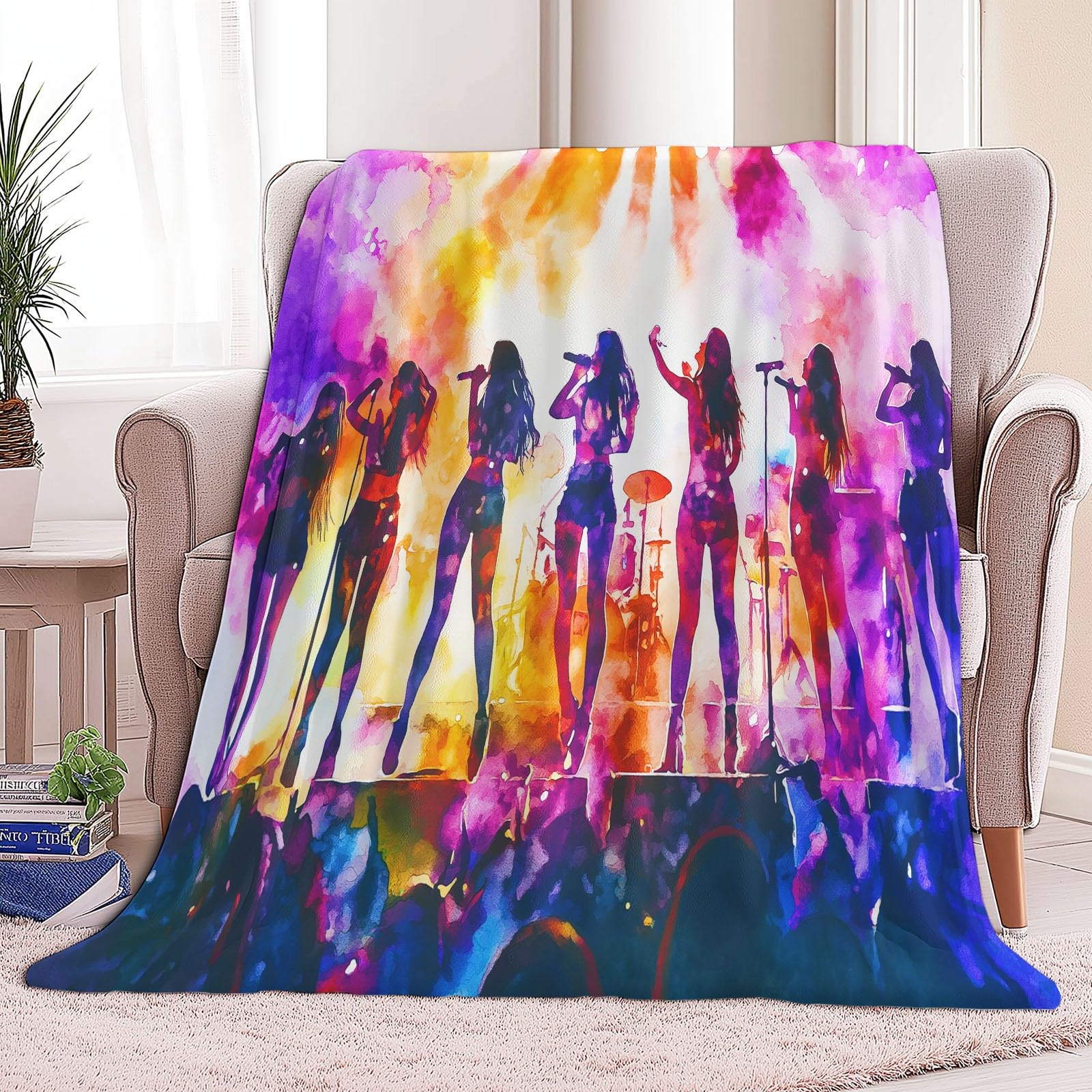 Genérico Wełniany koc 180 x 220 cm fotografia grupa popowa kobieta szerpa wełniany koc, kolorowy flanelowy koc polarowy koc pluszowy dzieci dorośli młodzież łóżko sofa sypialnia żłobek koce