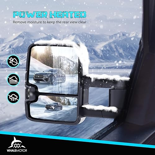 Miniatura 9 de Smoked Power - Espejos de remolque con calefacción compatibles con Chevy Silverado GMC Sierra 2007-2013 (2007 nuevo) 1500 2500 3500 HD, Tahoe
