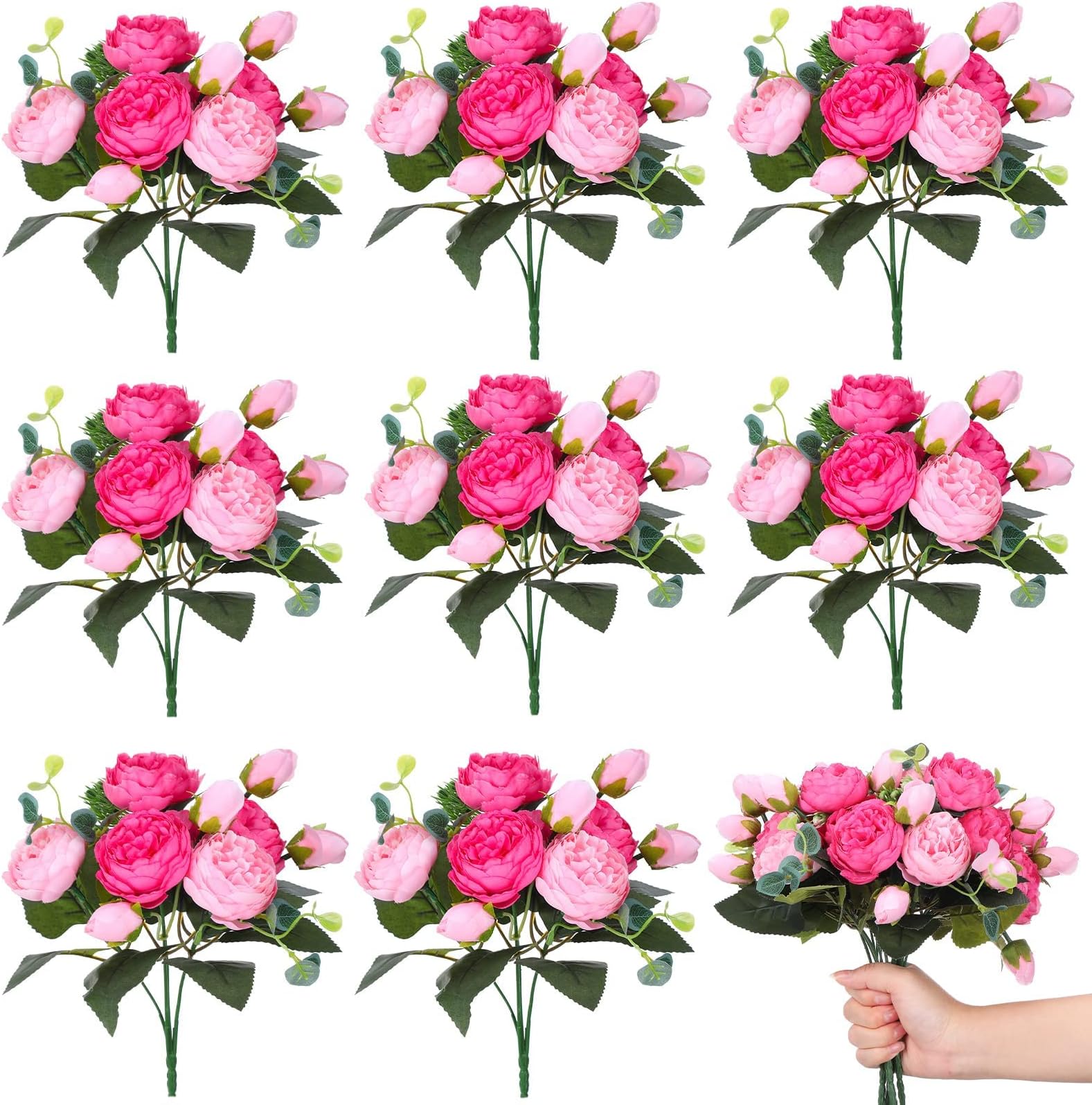 Artificial Peony Flowers, 8 Packs Faux Flowers Silk Peonies Bouquet Vintage Wedding Home Table Door Decor Reusable Bouquet of Rose Flowers for Valentine Wedding Birthday Party Home Office Vase