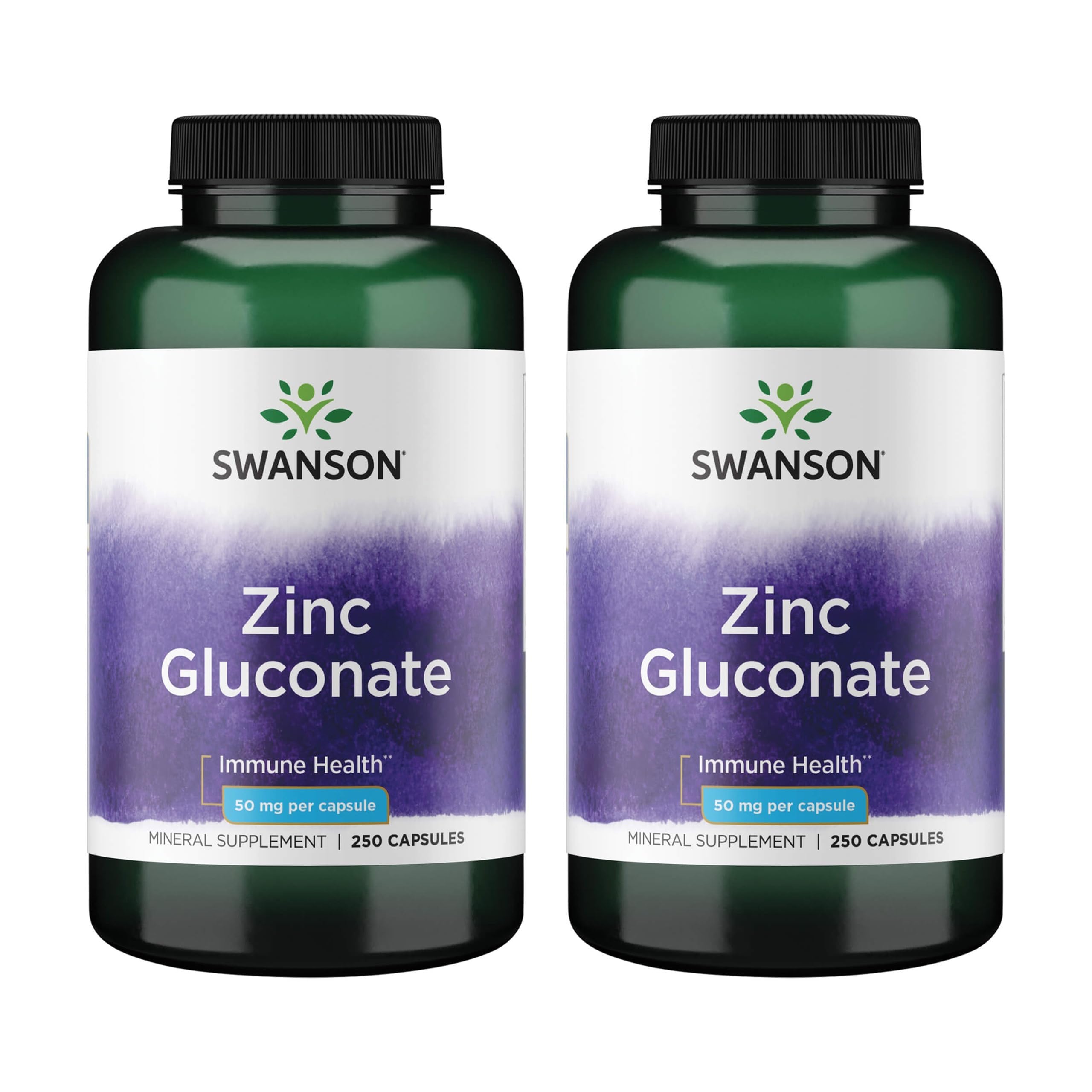 Swanson Zinc Gluconate, Immune Support, 50 mg, 250 Capsules, 2 Pack 250 Count (Pack of 2)