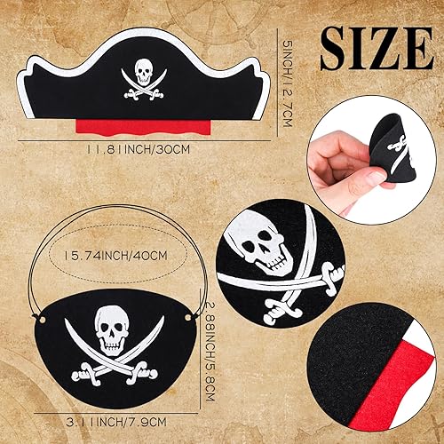 Miniatura 2 de Juego de sombrero de pirata con parche de ojo de pirata, bigote, tatuajes temporales, 48 piezas para cumpleaños de niños, accesorios de disfraz de