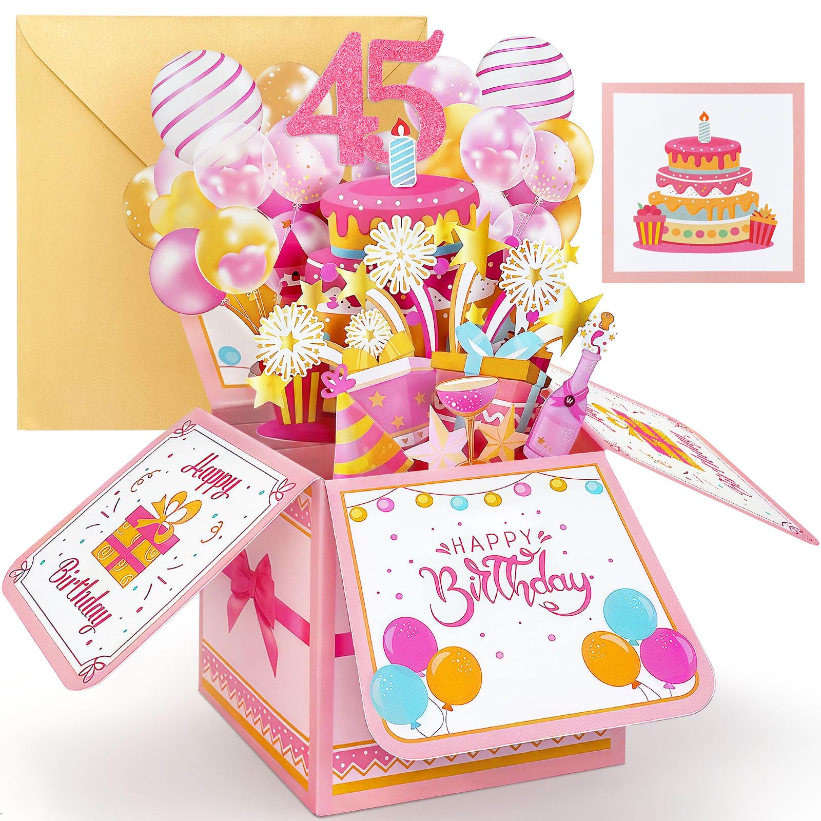 YianHien 45th Birthday Card for Women, 3D Pop Up 45th Birthday Gifts for Women, Pink Daughter Sister Best Friend 45th Birthday Decorations