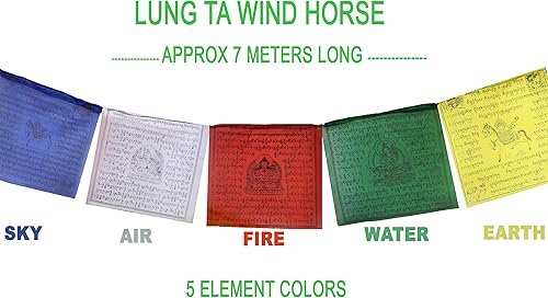 Miniatura 2 de Bandera tibetana de oración de 10 x 10 pulgadas, rollo grande de 25 banderas – Diseño tradicional con 5 colores de elementos – Bandera para