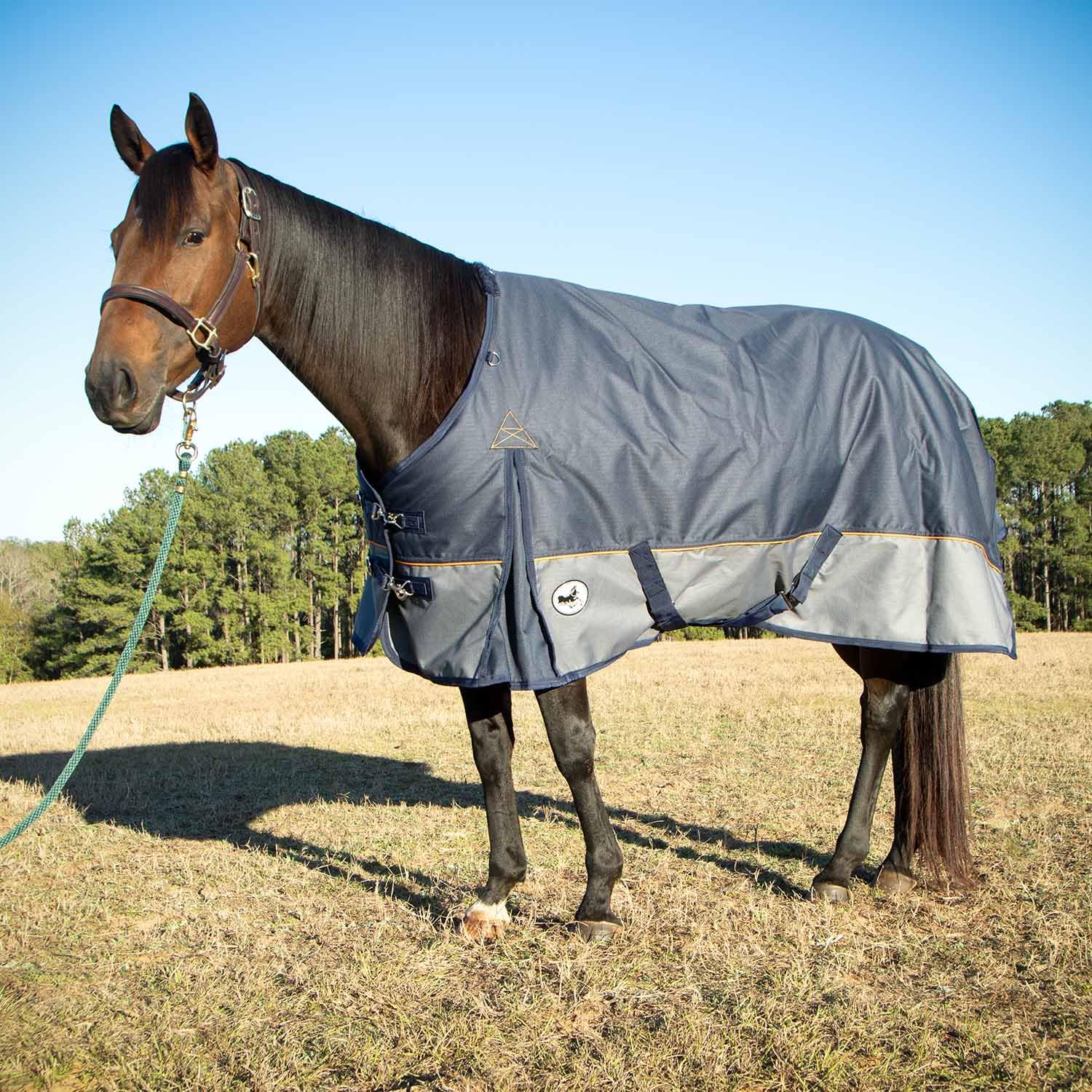Jeffers Economy Plus Turnout Blanket with Standard Neck for Horses – 1200 Denier Waterproof Shell, 240g Polyfill Insulation - Breathable Weatherproof & Warm Equine Blankets, Navy & Gray – 87 inches