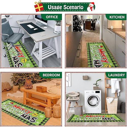 Miniatura 6 de DIFKLMOX Juego de 2 tapetes de cocina con texto en inglés "Merry Christmas", color rojo y verde, antideslizantes, absorbentes, tapetes de cocina