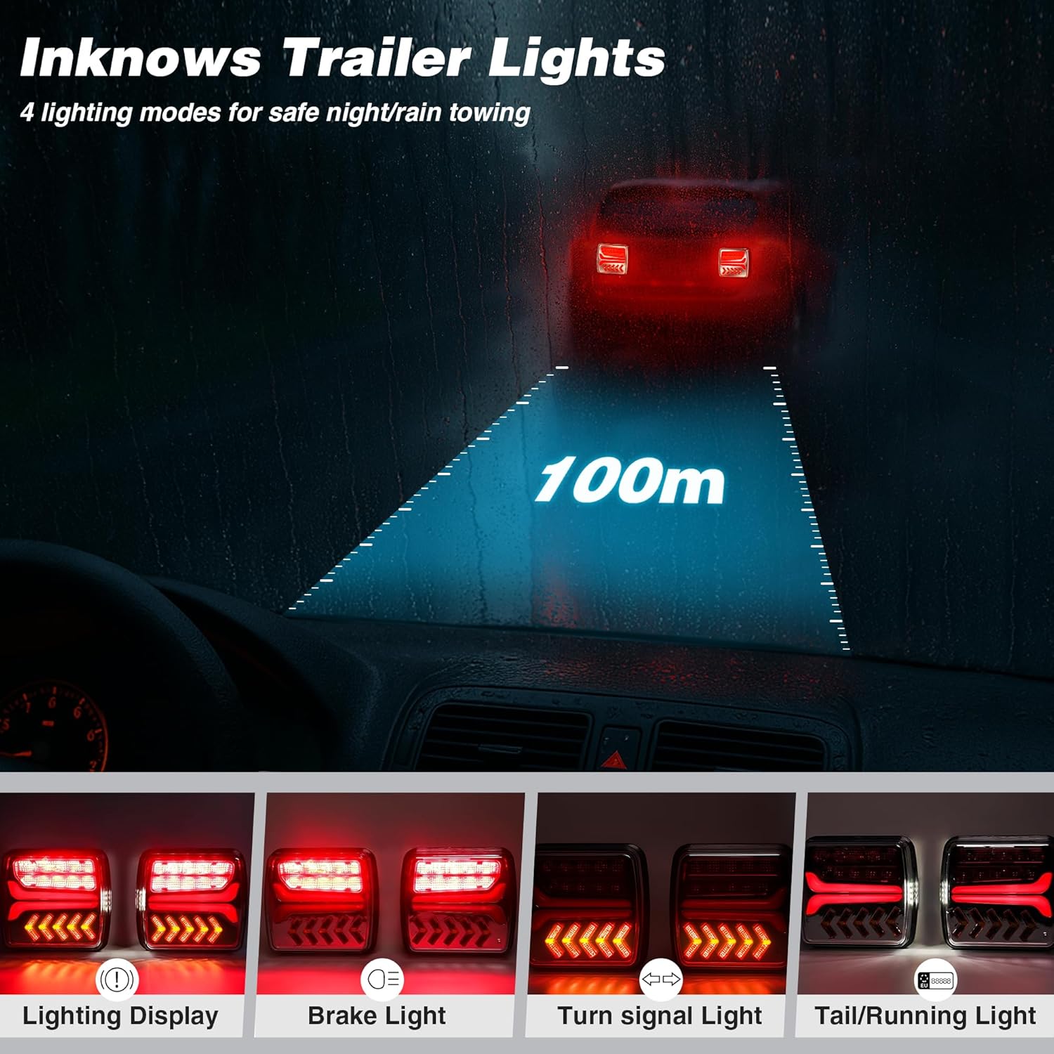 Wireless Trailer Lights Magnetic - Bluetooth LED trailer Lights, IP65 Waterproof, High Brightness for Towing - Wireless Tail Lights for Trailer, Boats, Trucks, Caravans, Campers, RVs, Vans