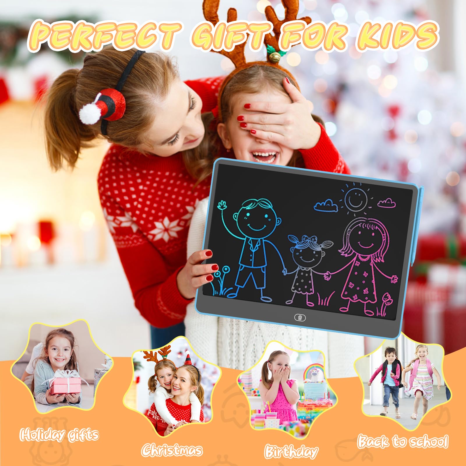 LEYAOYAO Tablette D'Écriture LCD 16 Pouces Couleurs – Tableau Magique Coloré Pour Enfants, Idéal Voyage Voiture, Cadeau Fille Garçon 3-8 Ans (Bleu)