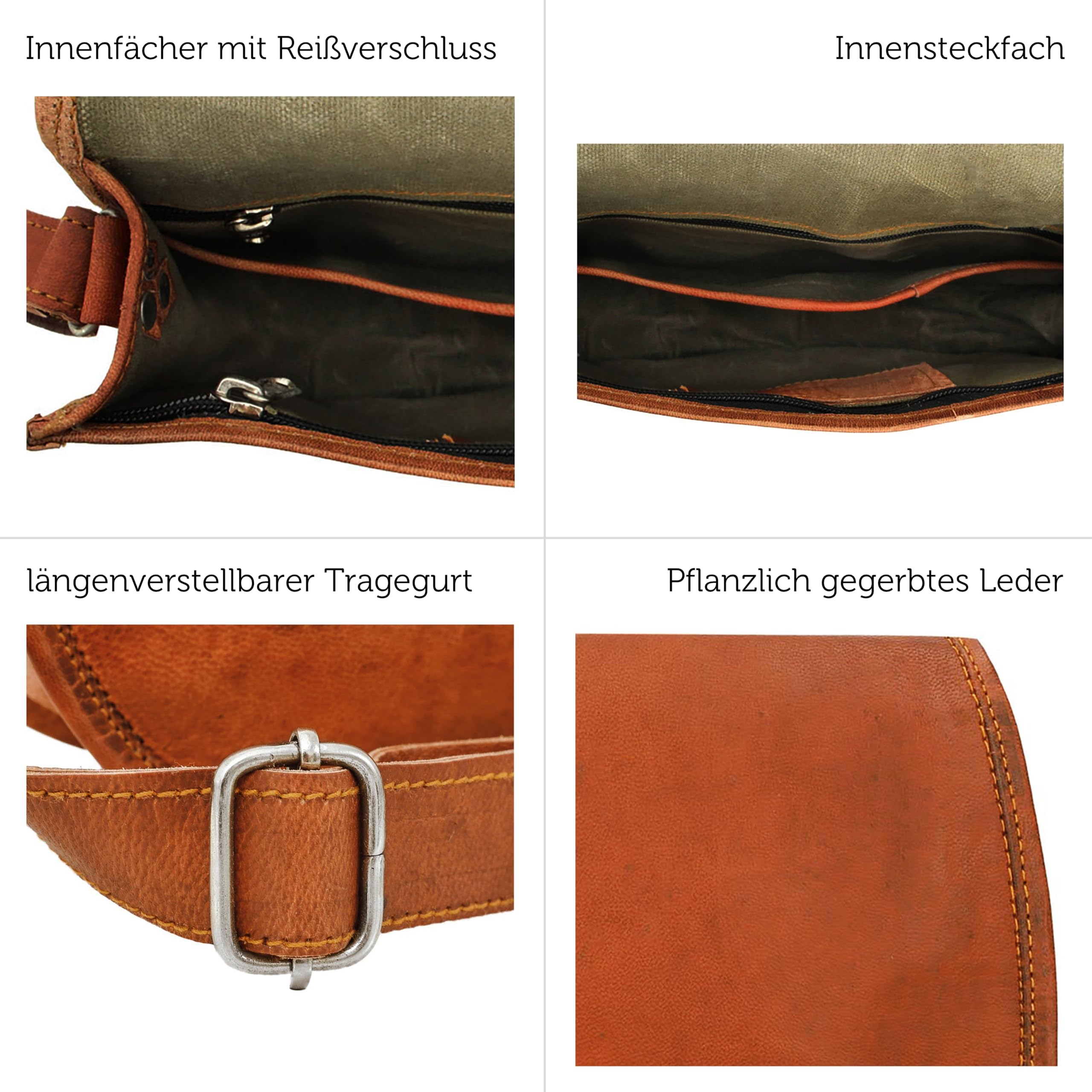 Gusti Leder Umhängetasche – Holly Damen Handtasche aus echtem Ziegenleder in Braun, Vintage-Look, vegetabil gegerbt, Magnetverschluss, passend für 7,9"-Geräte, ideal für Alltag & Freizeit