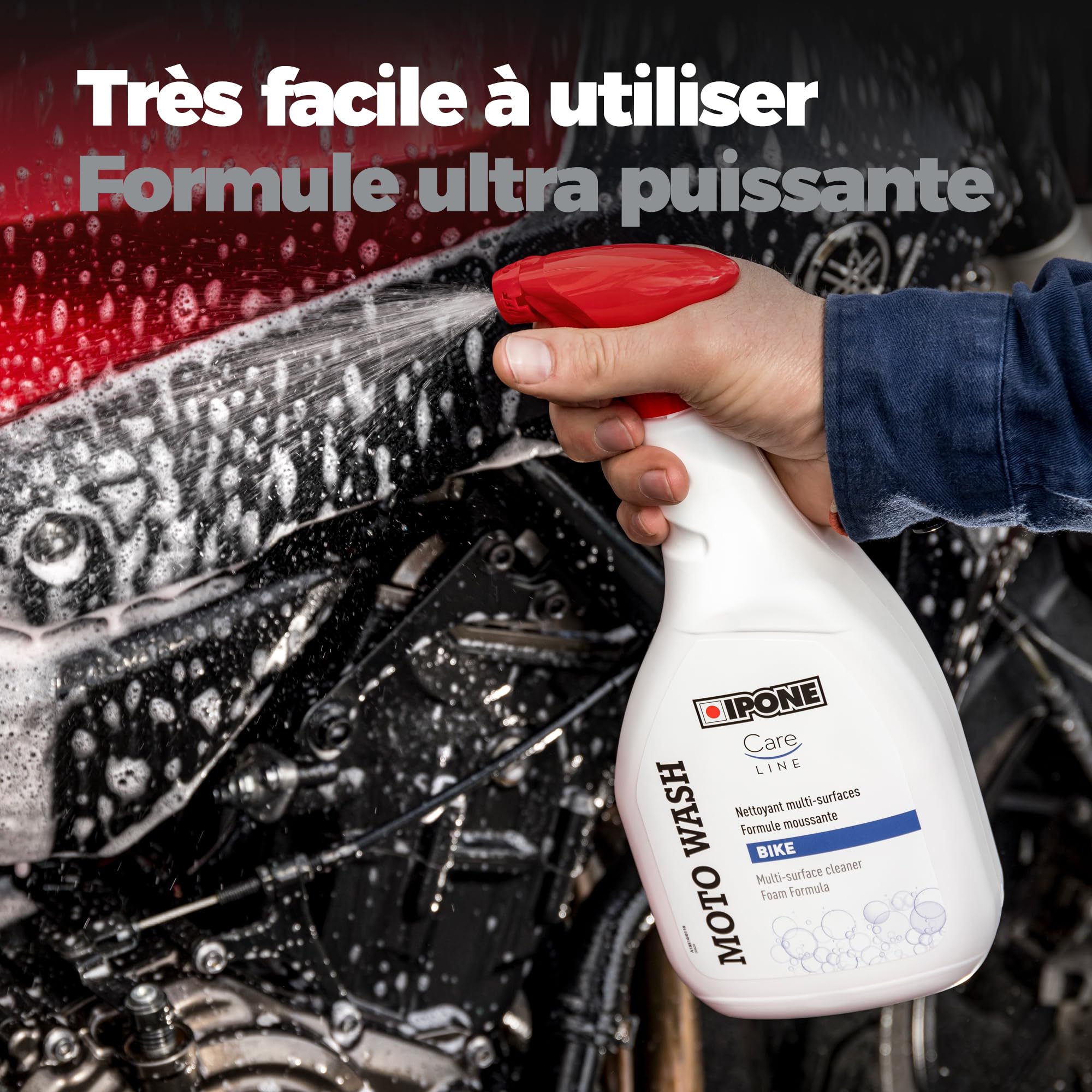 IPONE - Nettoyant Moto Multi Surfaces - Moto Wash – Formule Ultra Puissante - Ne Laisse pas de Trace – Enlève Tous Types de Salissures - Agit en 2 Minutes - Effet Moussant Ultra Rapide – 5L