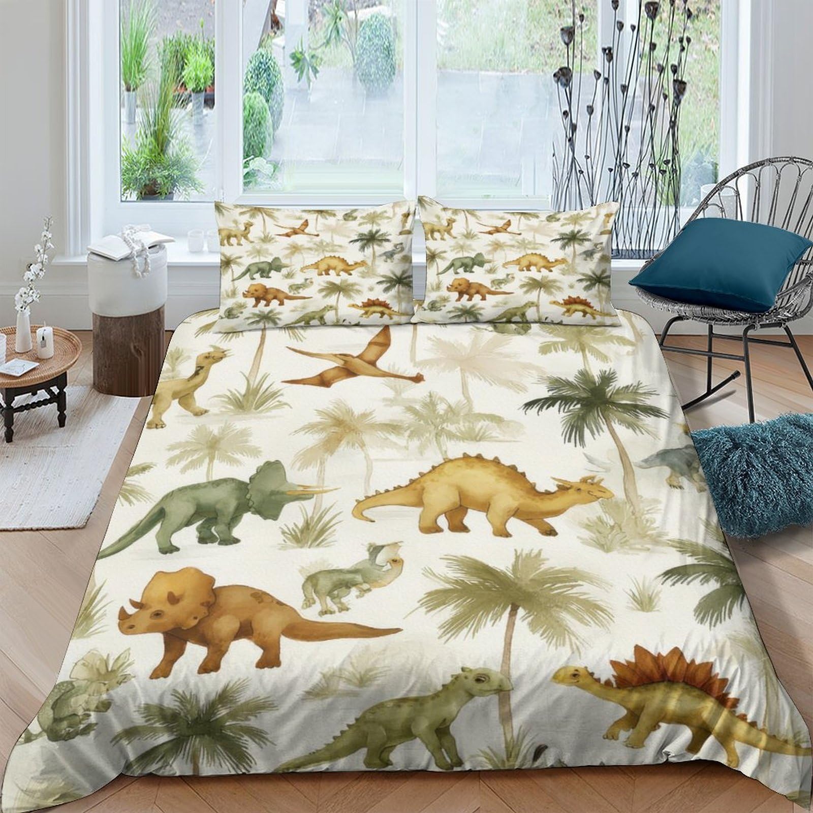 Ctjqhvkz Style-1 3D Printed Cartoon Dinosaur Fitted Sheet Microfiber Soft Breathable Jungle Plants Mattress Cover For Bedroom Dorm Room Decor Single（135X200cm）