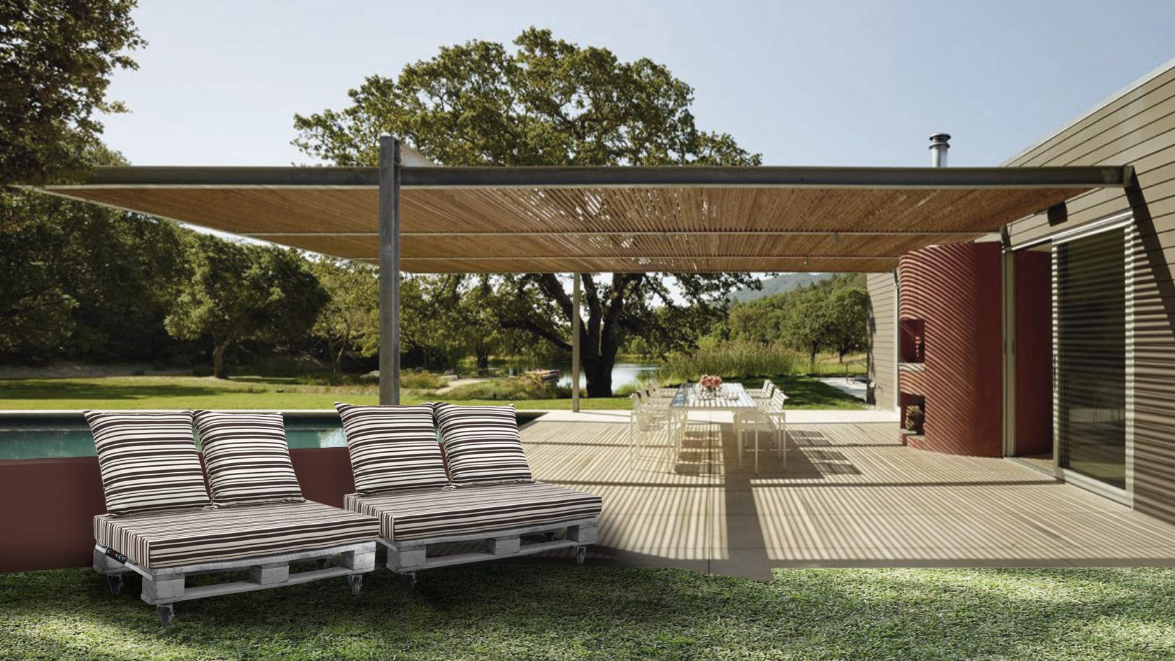 Set Cuscini Belem Ecopelle Blu Mis.120x60 sp.11 cm+ schienali 60x60 pz.02 Esterno/Interno arredo Pallet da Giardino Divanetto per bancale Cuscini Interno Poliuretano Tessuto Lavabile Sfoderabile