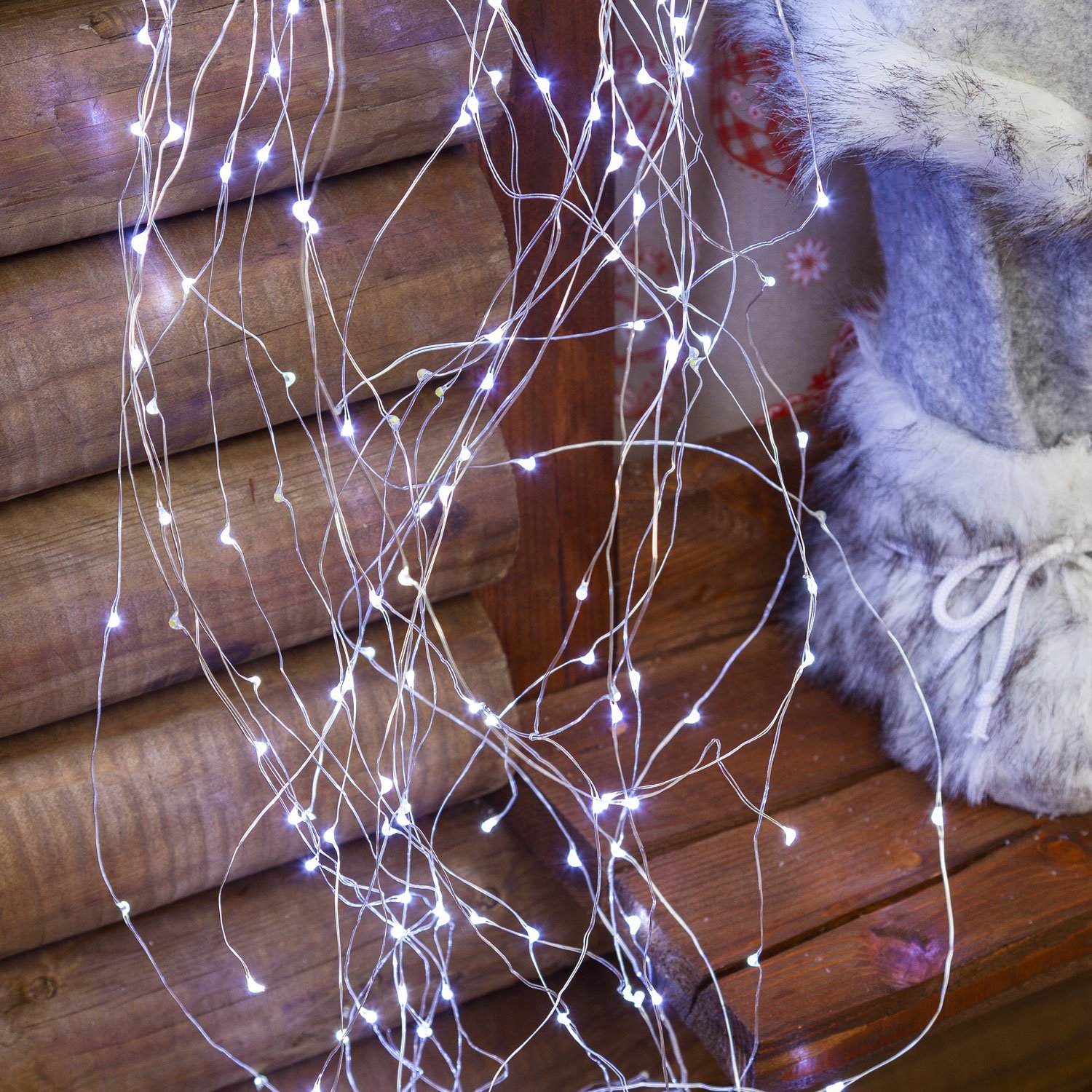 Metalowy przewód 1,5 m, 350 mikroled zimna biel, kabel metalowy, Flashing, z transformatorem 12 V, do użytku wewnętrznego