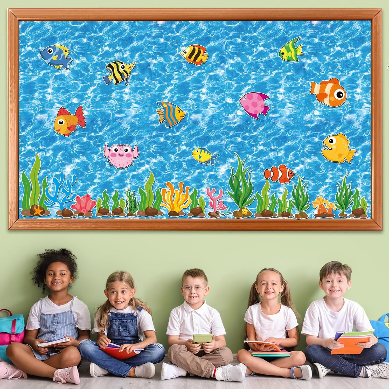 Qyeahkj 17.7in x 20ft Bulletin Board Paper Roll Bulletin Board Background Paper Fade Resistant Classroom Decoration Poster Art Craft Home Wall Education Decor Supplies Ocean