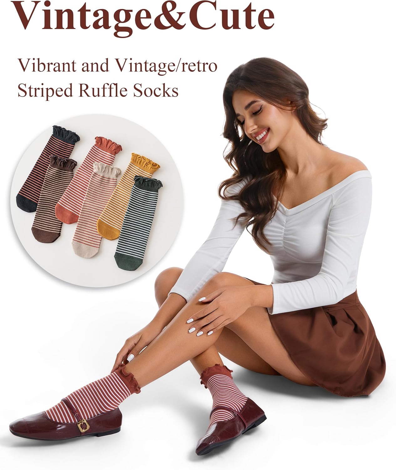 Women Ruffle Socks, Retro Striped Socks,Cotton Cute Ankle Sock for Women, Vintage Casual Frilly Dress Sock - Image 5