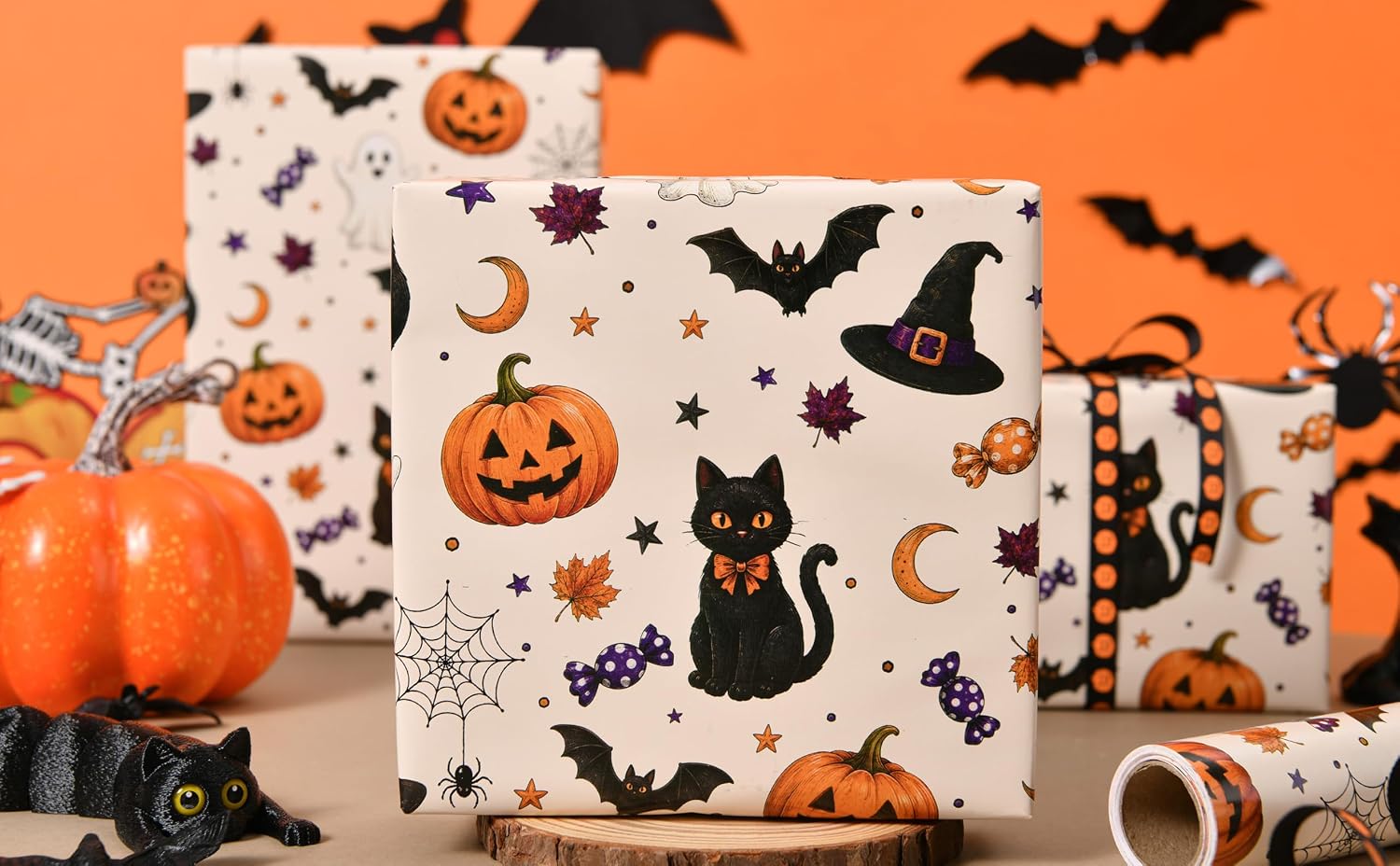 Sikiweiter Cartoon Halloween Wrapping Paper Roll, 17" x 16.4 ft image 4
